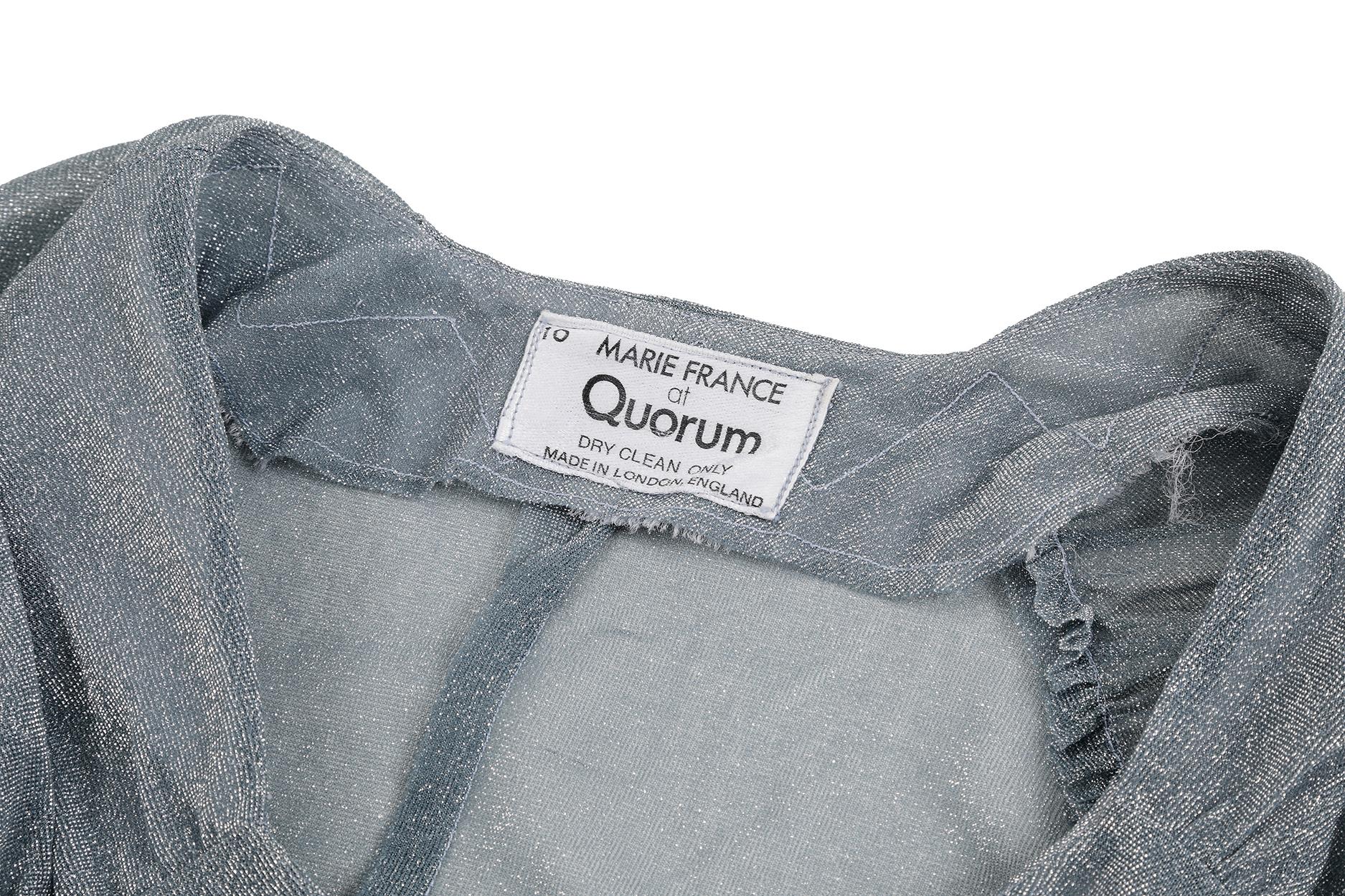 1970s Quorum Silver Blue Disco Top With Flounce Sleeves In Excellent Condition For Sale In London, GB