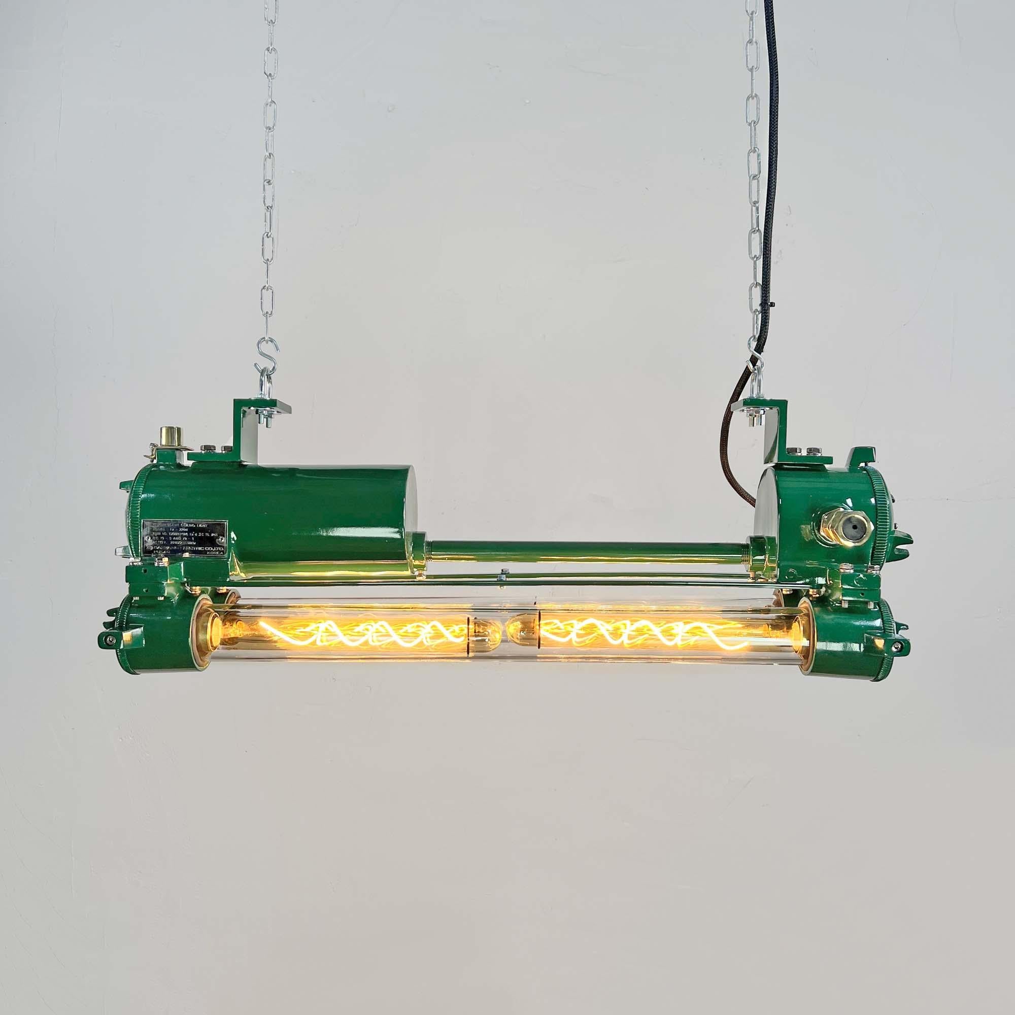 Edison-Rennleuchte aus grünem Aluminiumguss und Glas, Flammenfest, 1970er Jahre (Industriell) im Angebot