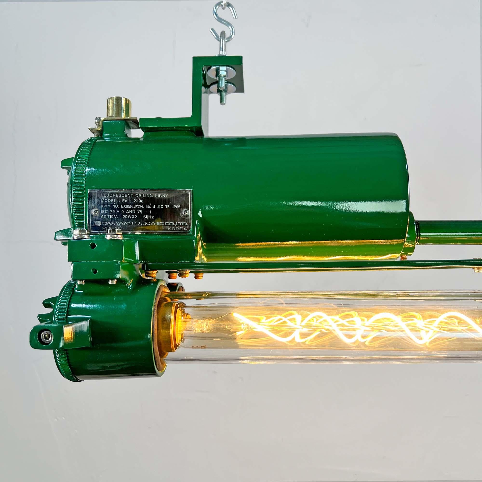 Edison-Rennleuchte aus grünem Aluminiumguss und Glas, Flammenfest, 1970er Jahre (Ende des 20. Jahrhunderts) im Angebot