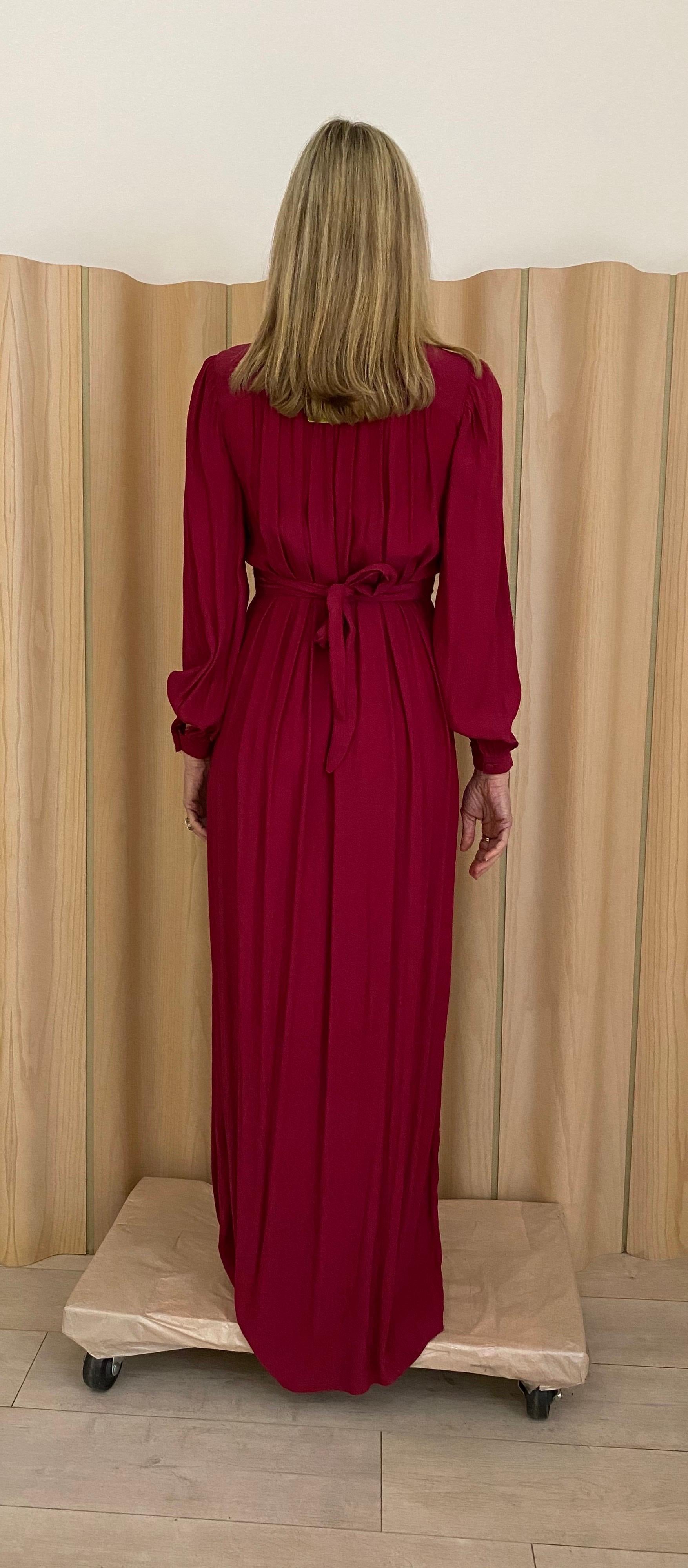 Women's 1970s Radley Burgundy V neck Maxi Dress For Sale