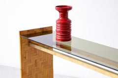 1970's Rafia and brass console table