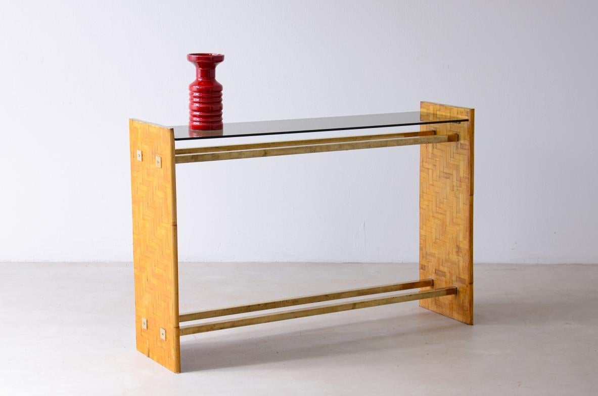 1970's Rafia and brass console table In Excellent Condition For Sale In Milano, IT