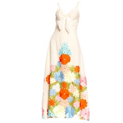 1970'S Rainbow Floral Embroidery Maxi Dress
