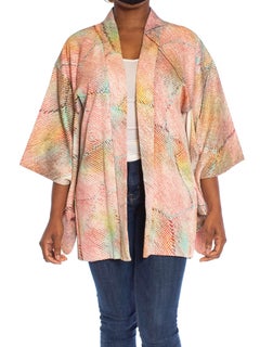 1970S Rainbow Japanese Shibori Silk Short Kimono