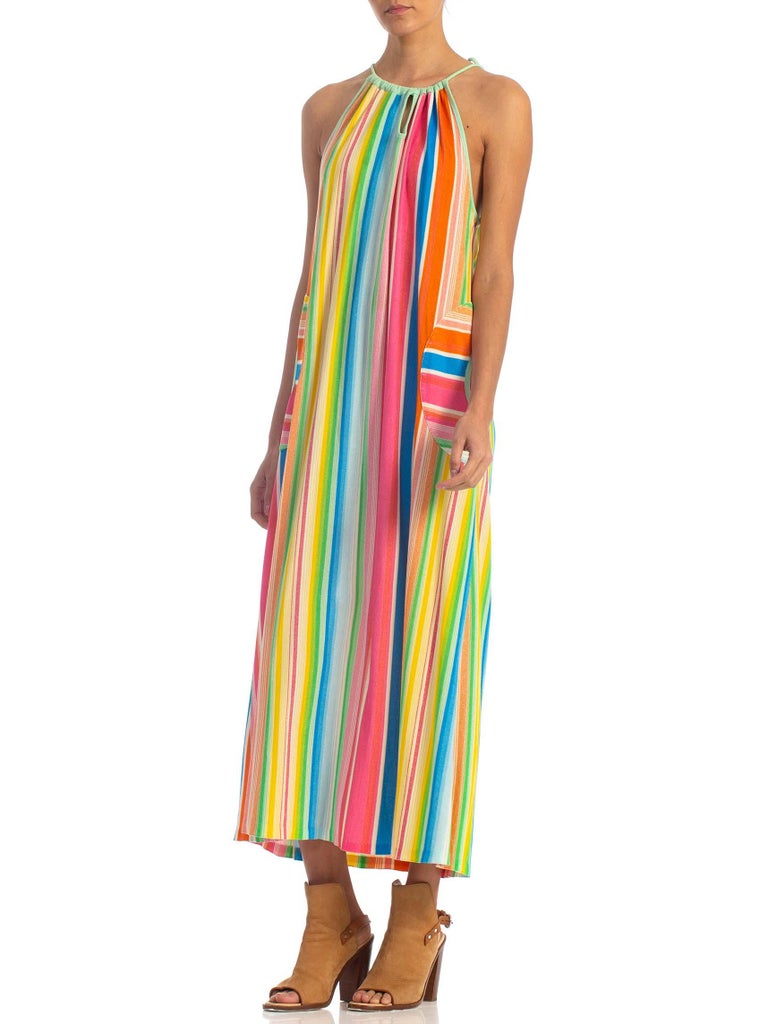 1970S Rainbow Striped Poly/Cotton Terry Cloth Poolside Dress With ...