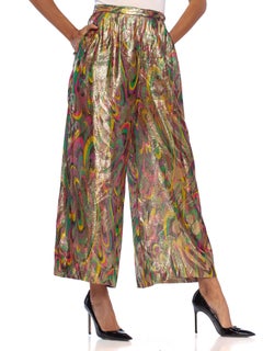 1970S Rainbow Psychedelic Rayon & Lurex Lamé Pants