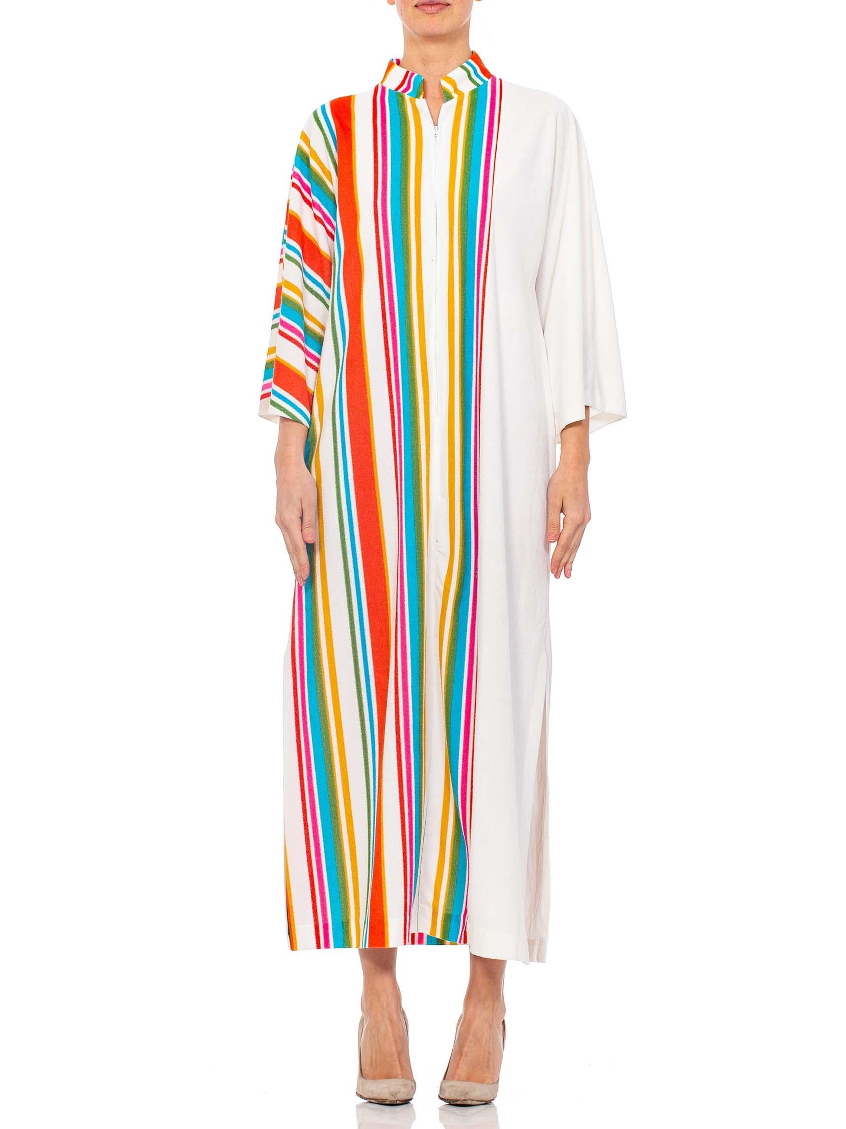 1970s Rainbow White Terry Cloth Dress 