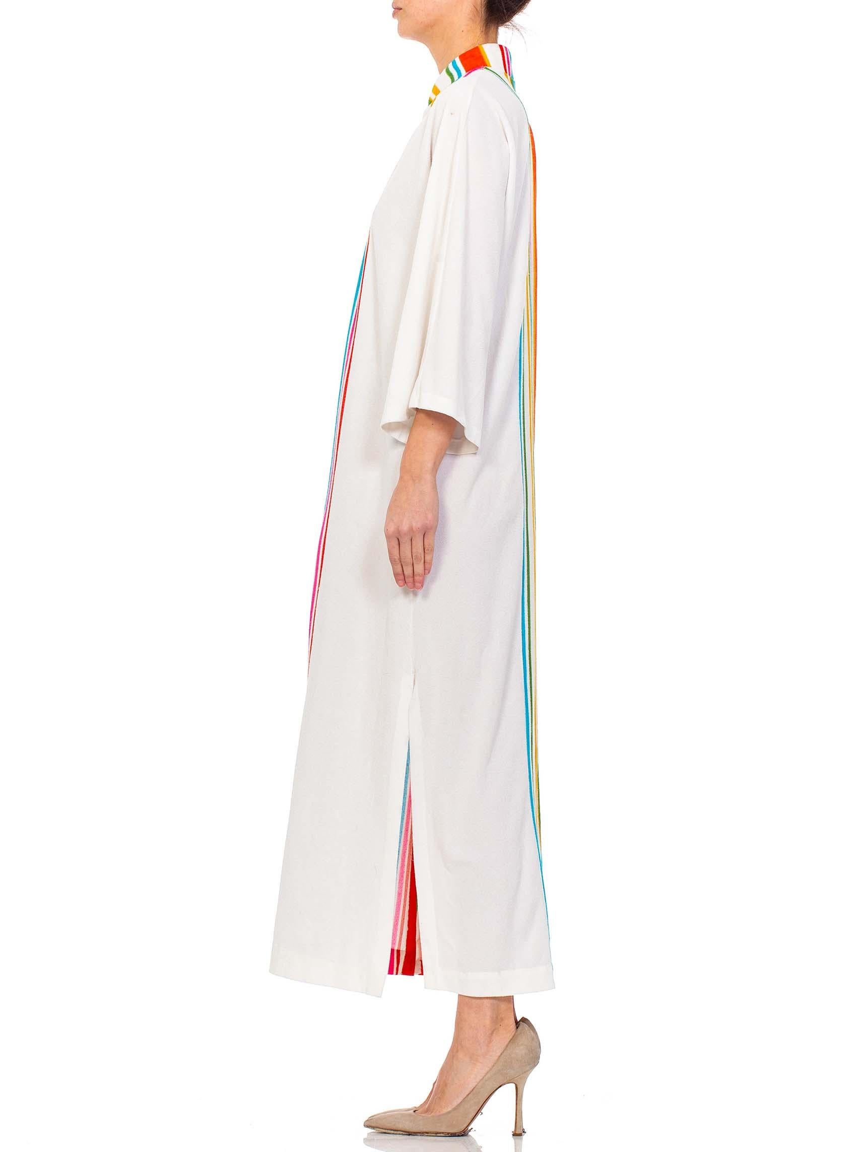 White 1970S Rainbow Striped Terry Cloth Dress