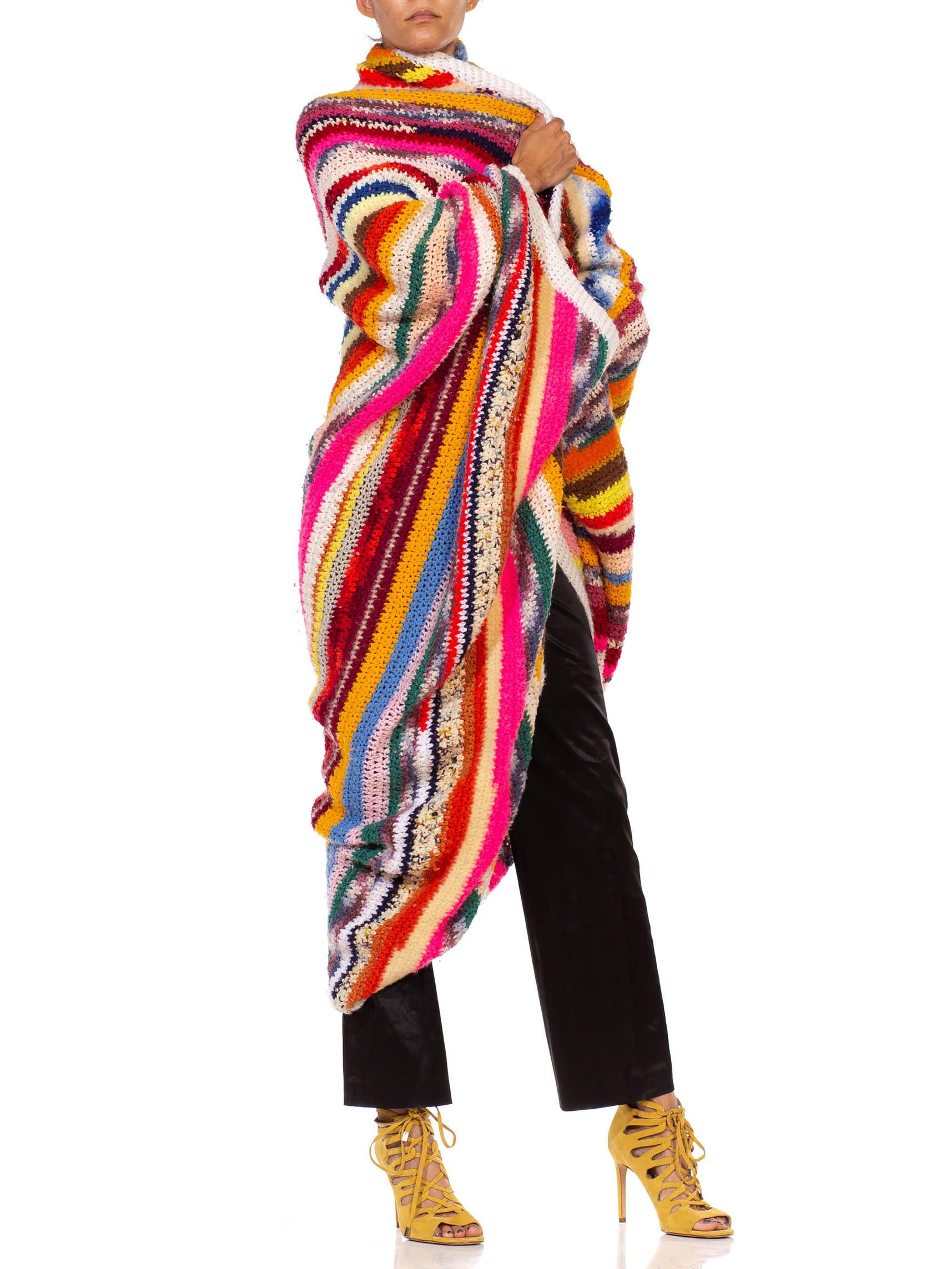 1970S Rainbow Wool Crochet Oversized Cardigan 6