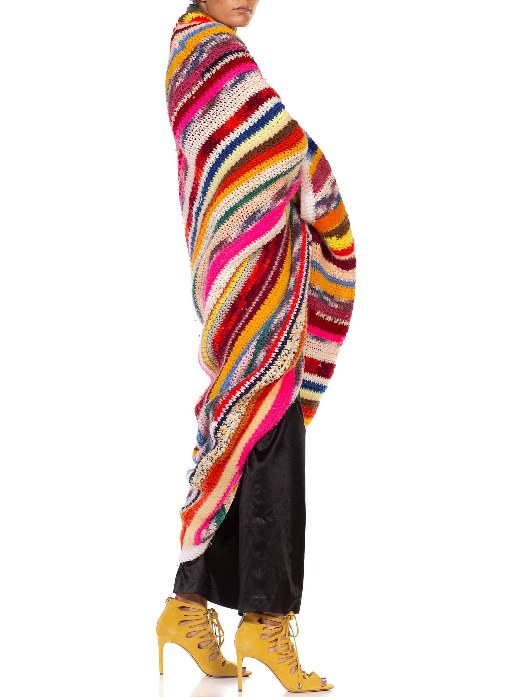 1970S Rainbow Wool Crochet Oversized Cardigan In Excellent Condition In New York, NY