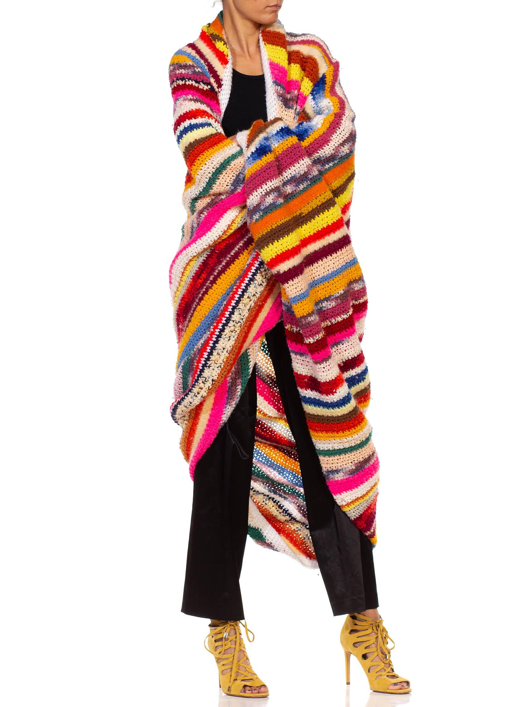 Women's or Men's 1970S Rainbow Wool Crochet Oversized Cardigan