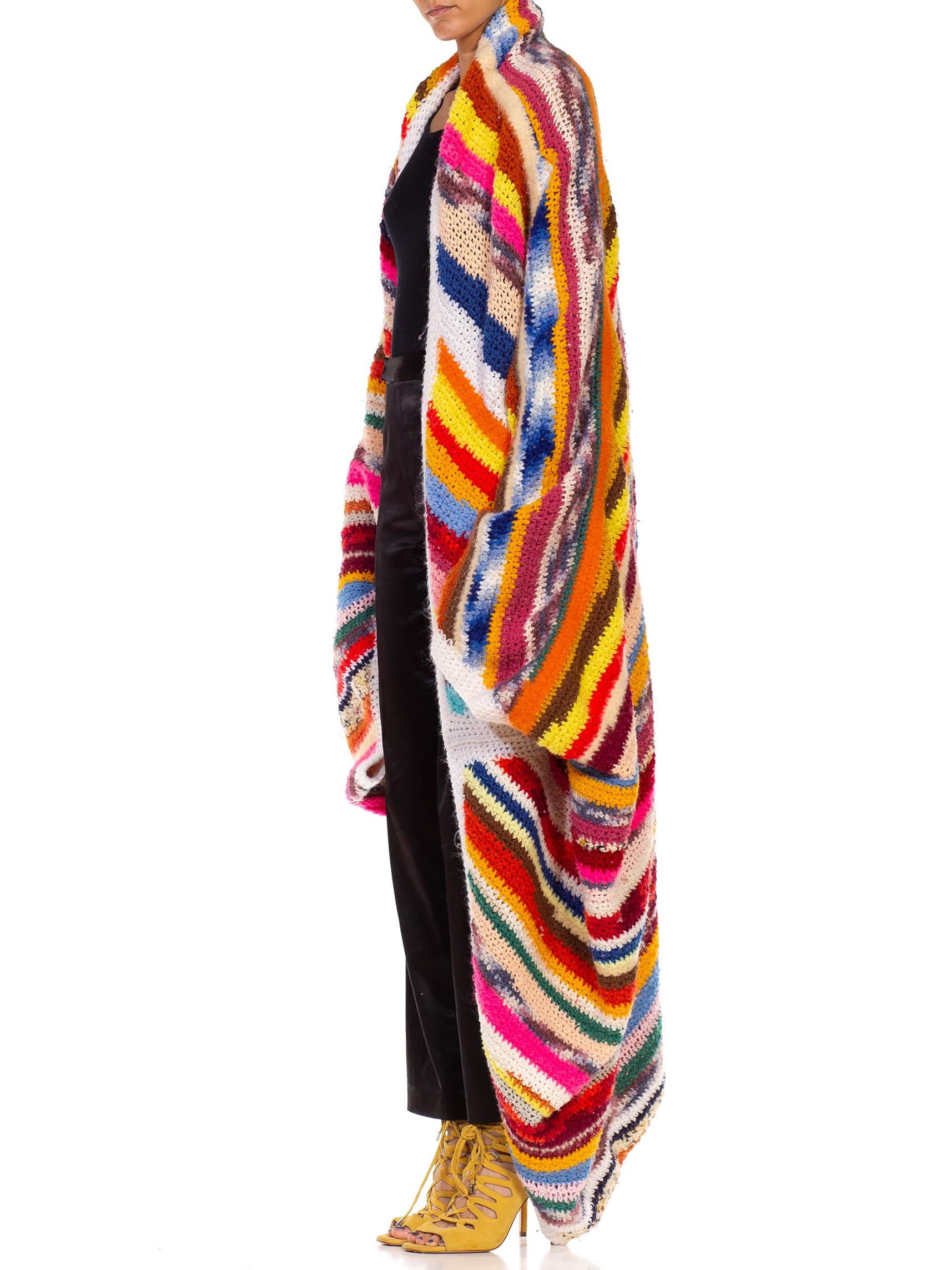 1970S Rainbow Wool Crochet Oversized Cardigan 2