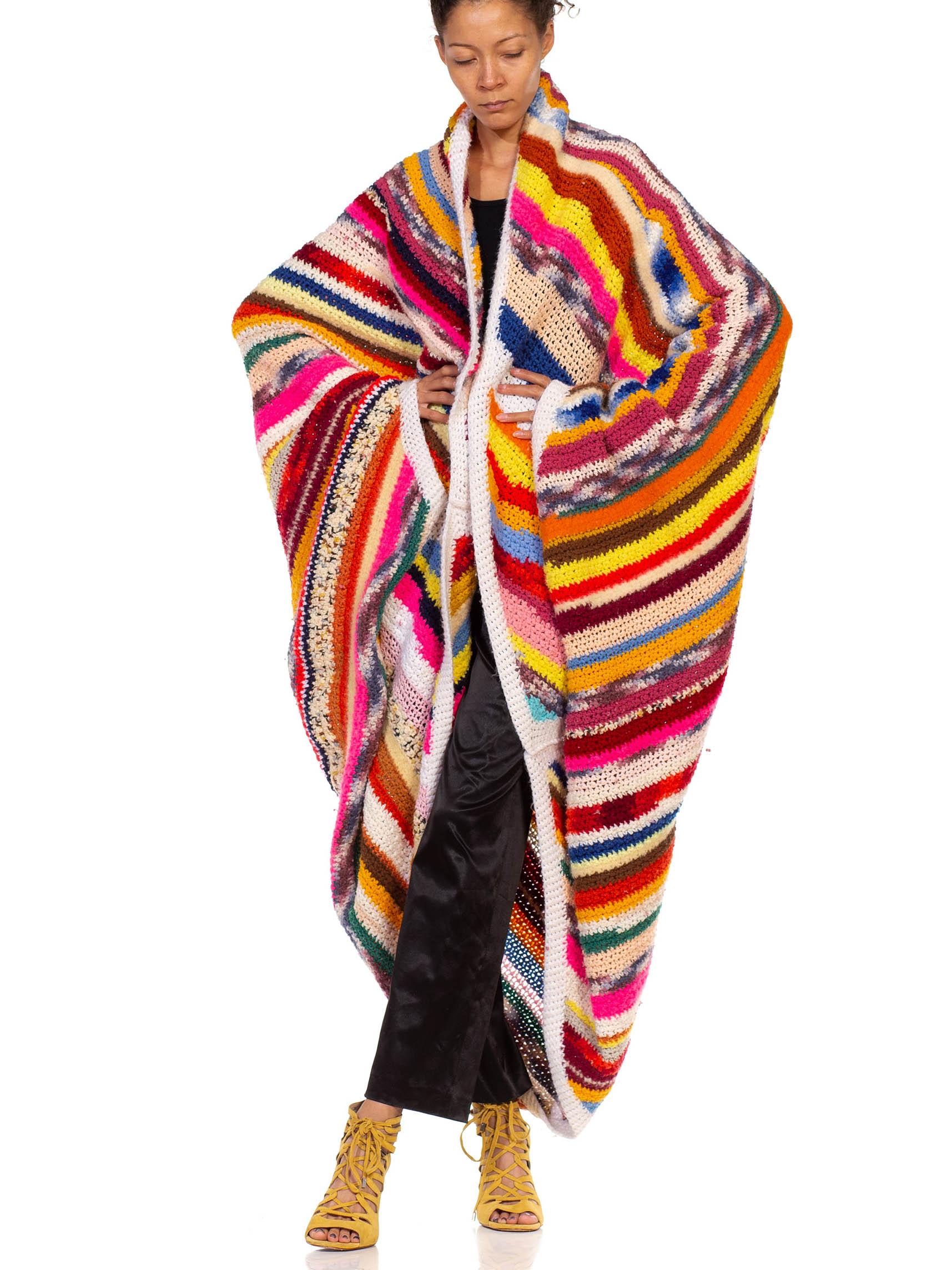 1970S Rainbow Wool Crochet Oversized Cardigan 3