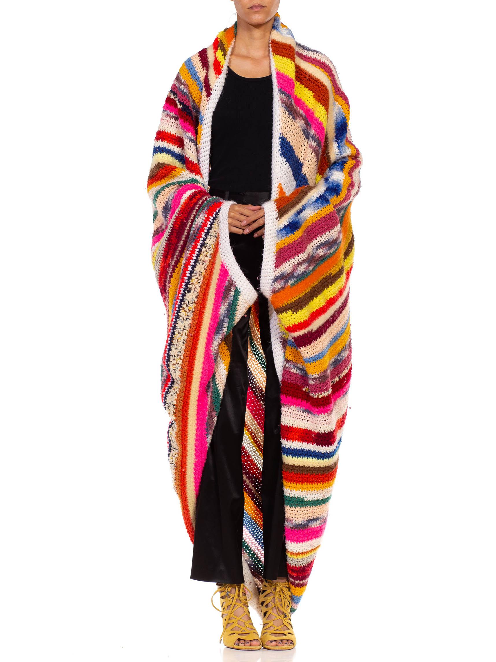 1970S Rainbow Wool Crochet Oversized Cardigan 4