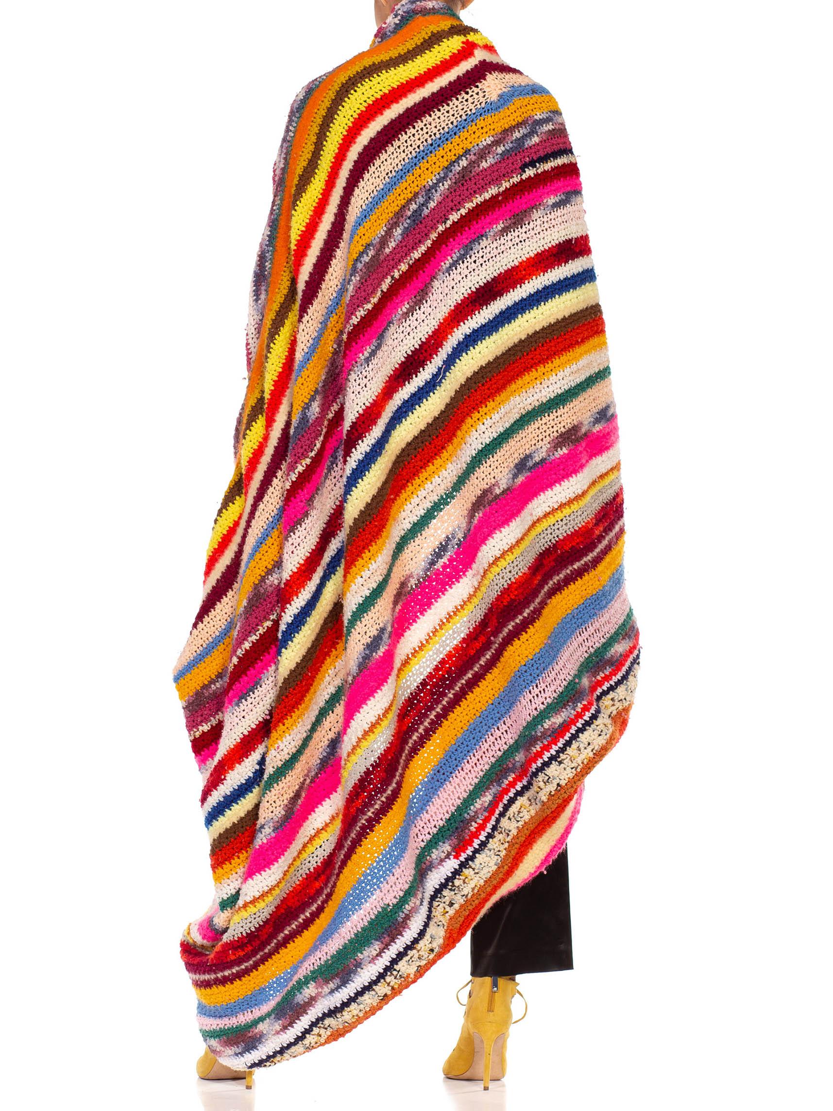 1970S Rainbow Wool Crochet Oversized Cardigan 5