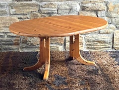 1970's Rainer Daumiller brutalist pine round - oval extension dining table