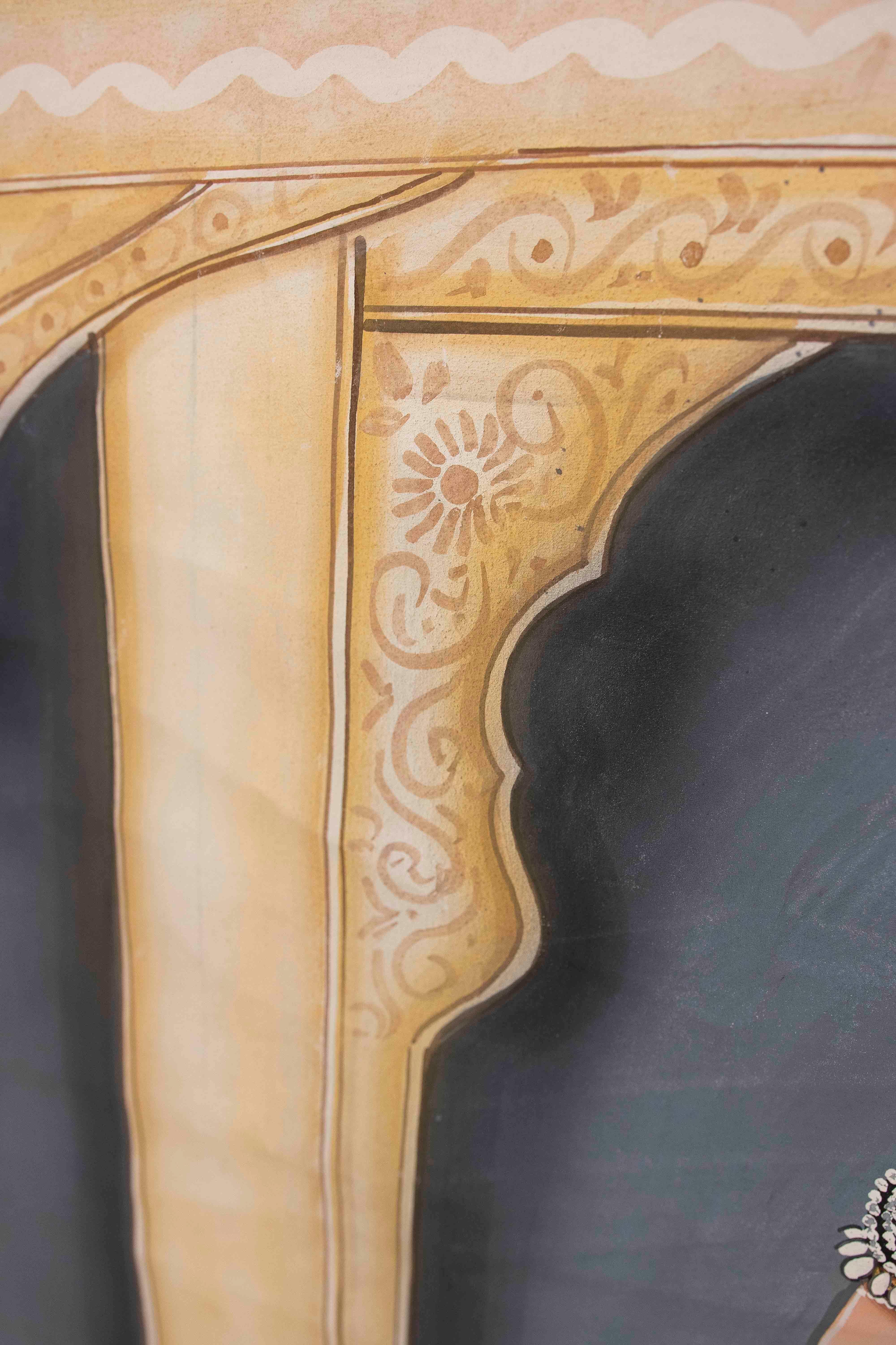 Pintura rajastaní de los años 70 de un guerrero real con espada y túnica ceremonial en venta 3