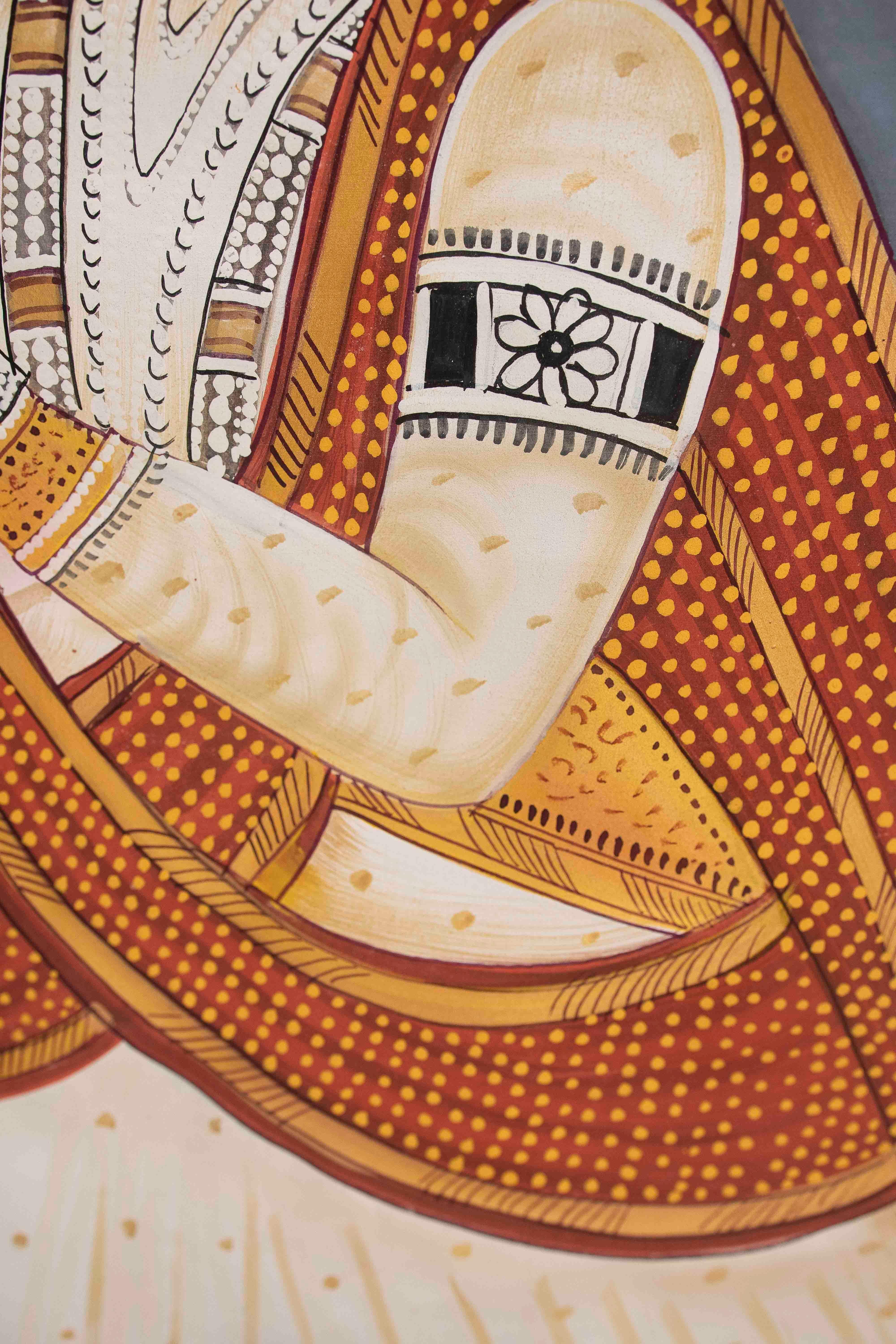 Pintura rajastaní de los años 70 de un guerrero real con espada y túnica ceremonial en venta 5