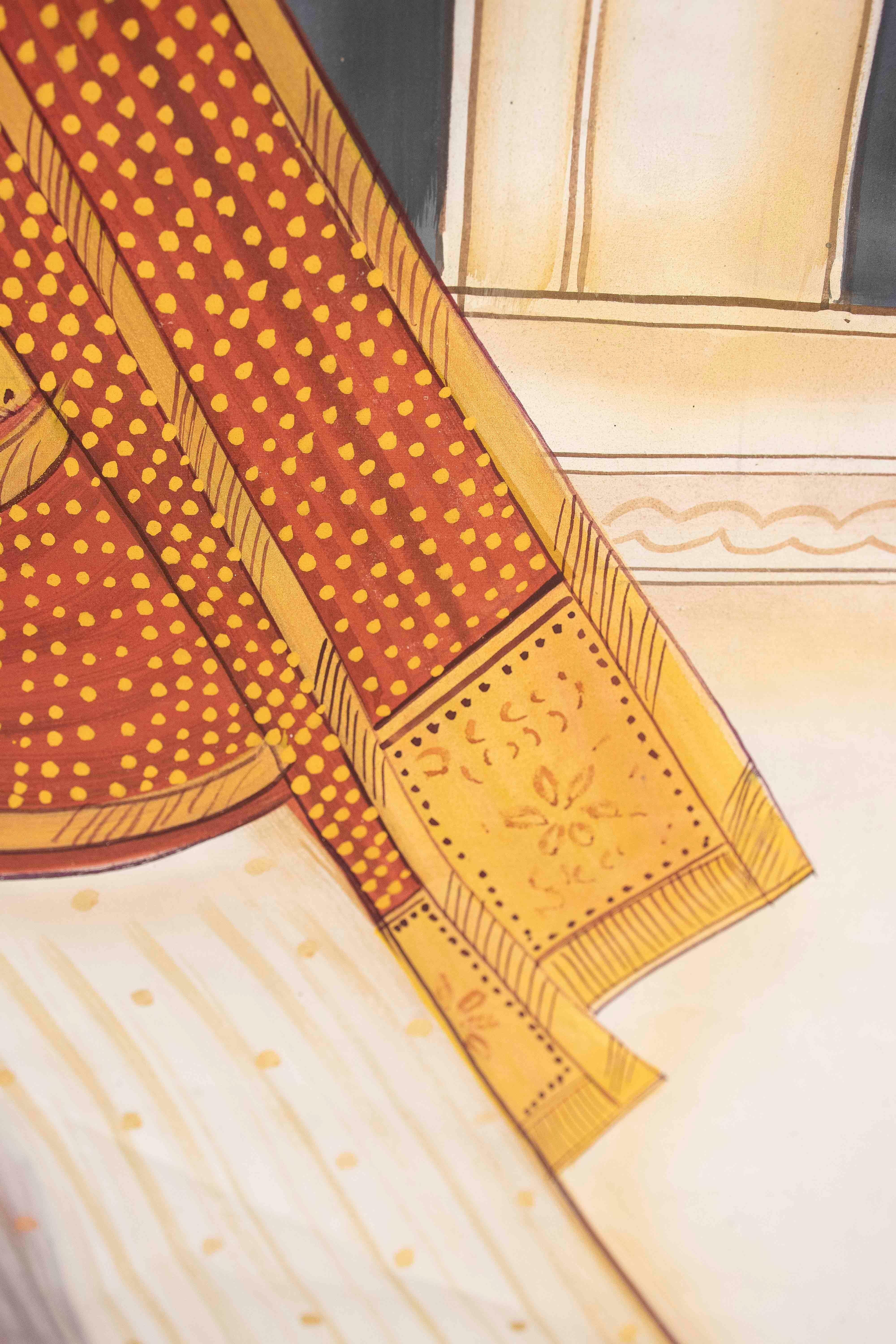 Pintura rajastaní de los años 70 de un guerrero real con espada y túnica ceremonial en venta 6