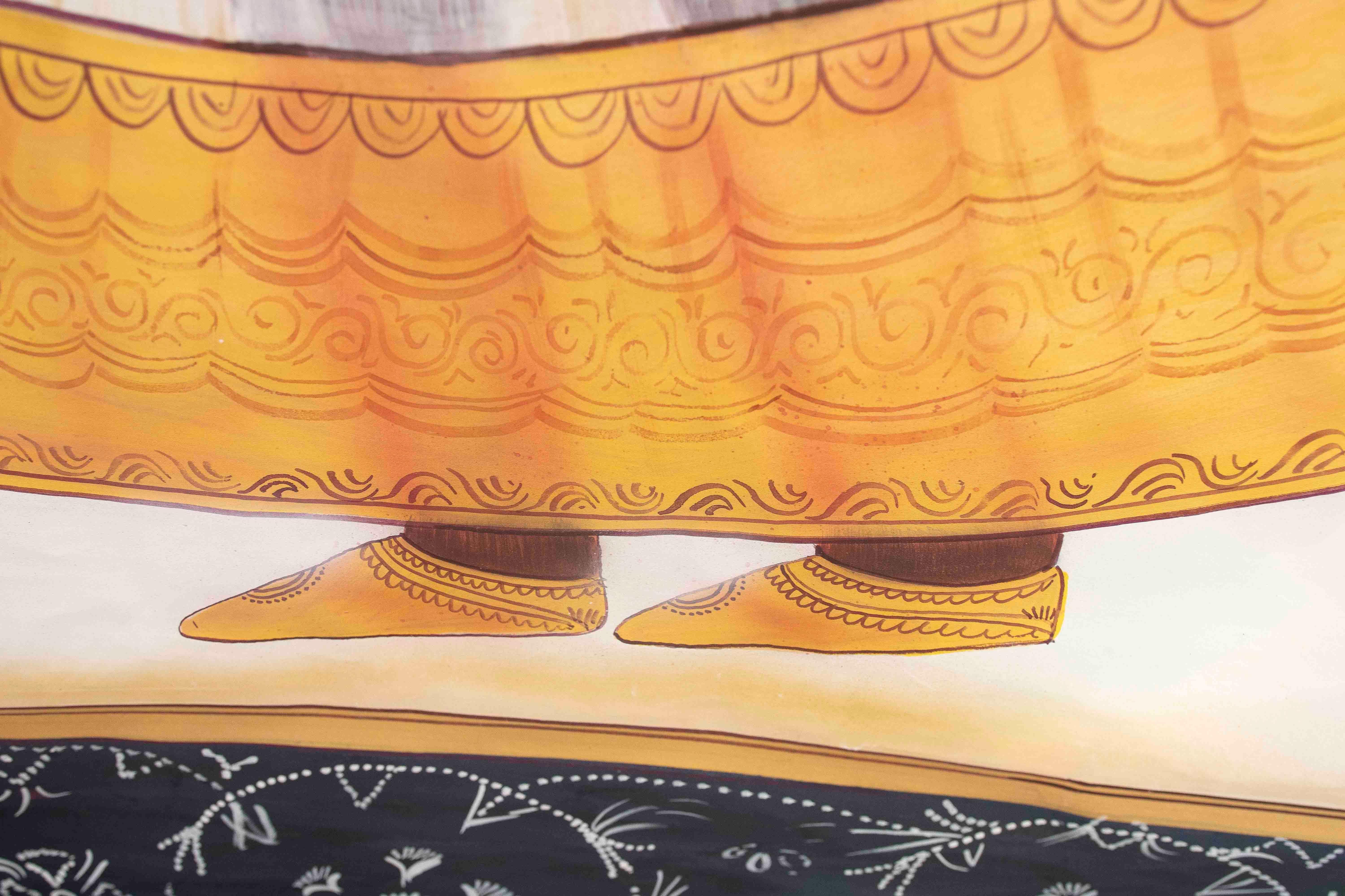 Pintura rajastaní de los años 70 de un guerrero real con espada y túnica ceremonial en venta 8