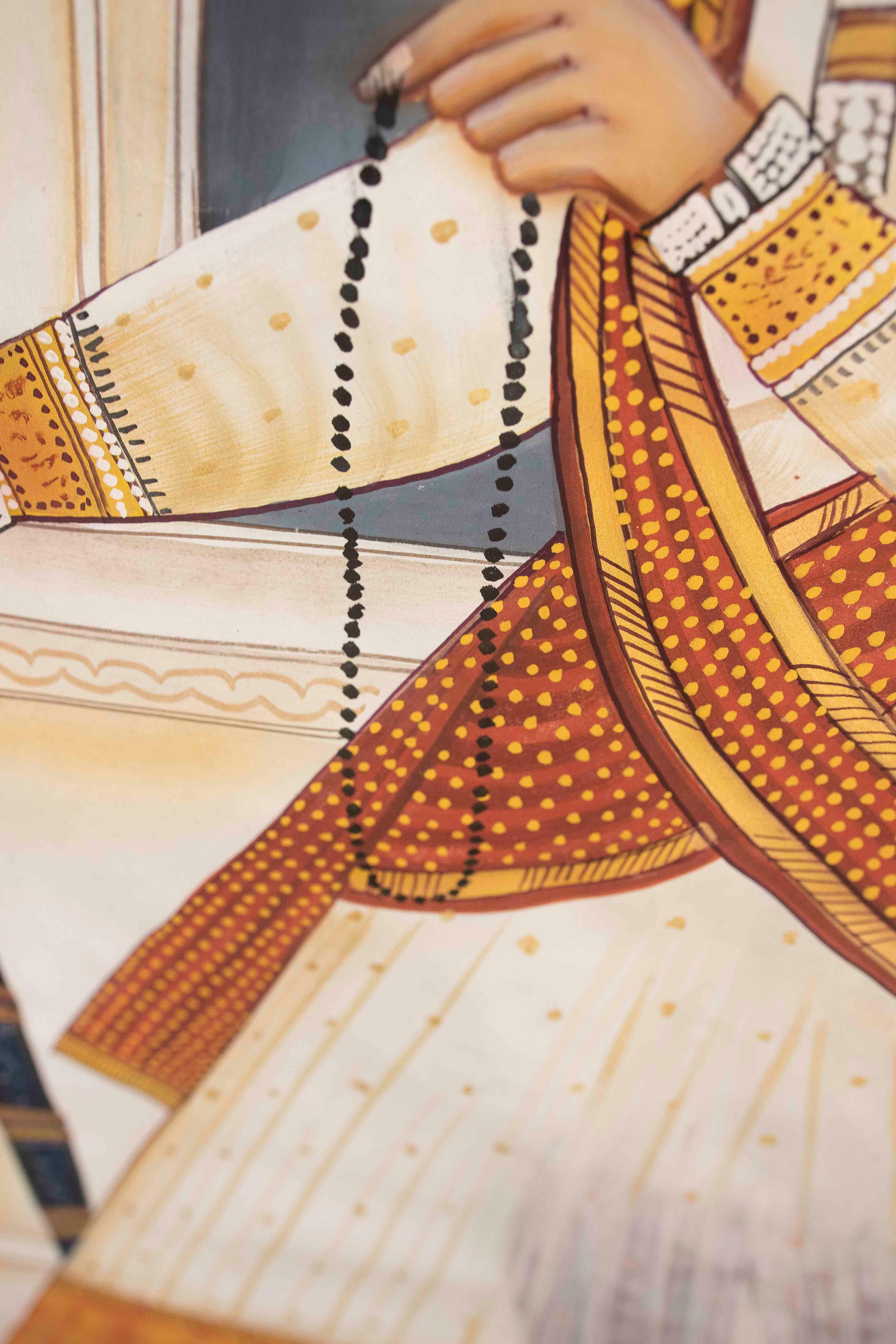 Pintura rajastaní de los años 70 de un guerrero real con espada y túnica ceremonial en venta 11