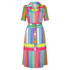 1970s Ralph Colourful Jersey Print Dress with Belt
