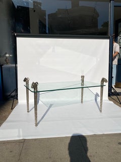 1970s Rams Head Rectangular Glass Side Coffee Table Boho Maximalist sofa lamp