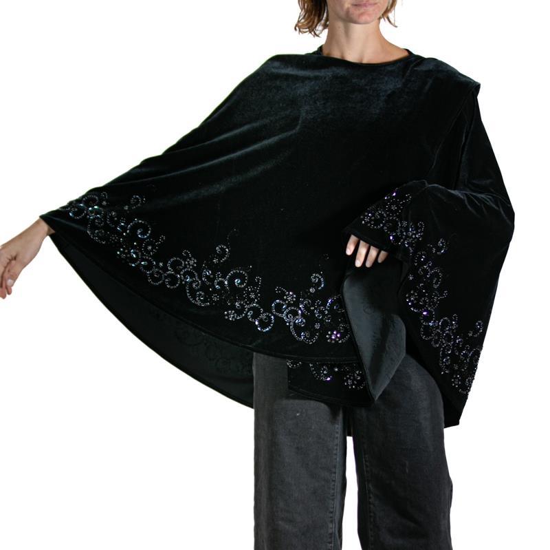 1970S RANDOLPH DUKE Black Beaded Polyester Velvet Poncho For Sale 1