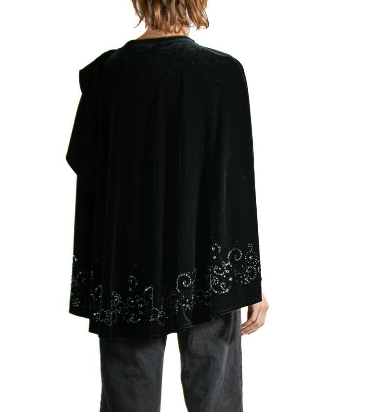 1970S RANDOLPH DUKE Black Beaded Polyester Velvet Poncho For Sale 2