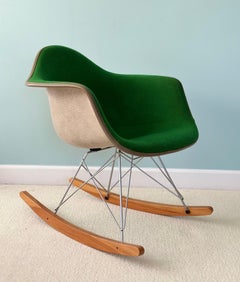 1970s RAR Eames for Herman Miller Fiberglass and Green Upholstery Rocker Chair