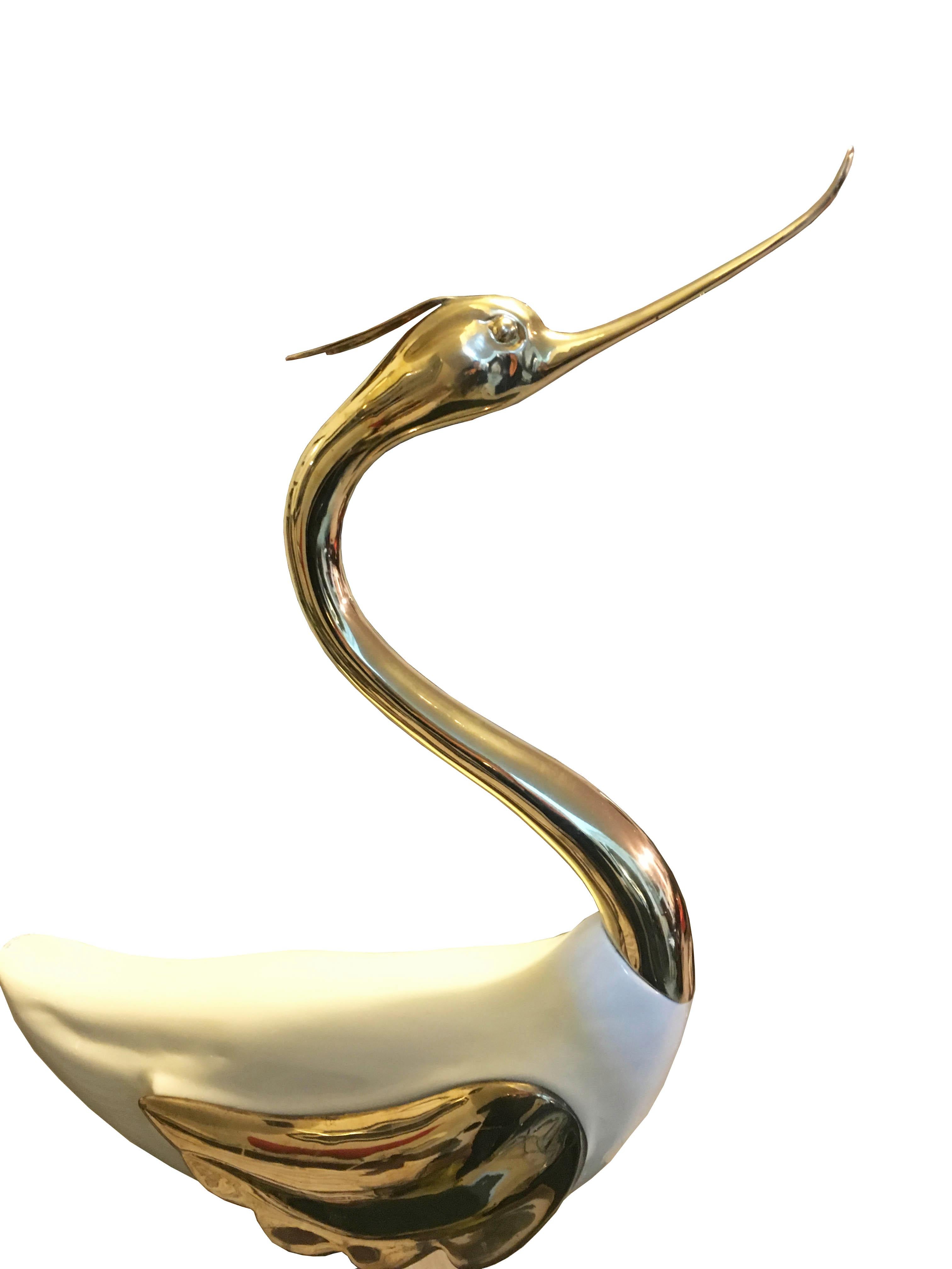 Mid-Century Modern Antonio Pavia Rare Lacquered Wood and Gilded Bronze Heron, Italy 1970s For Sale