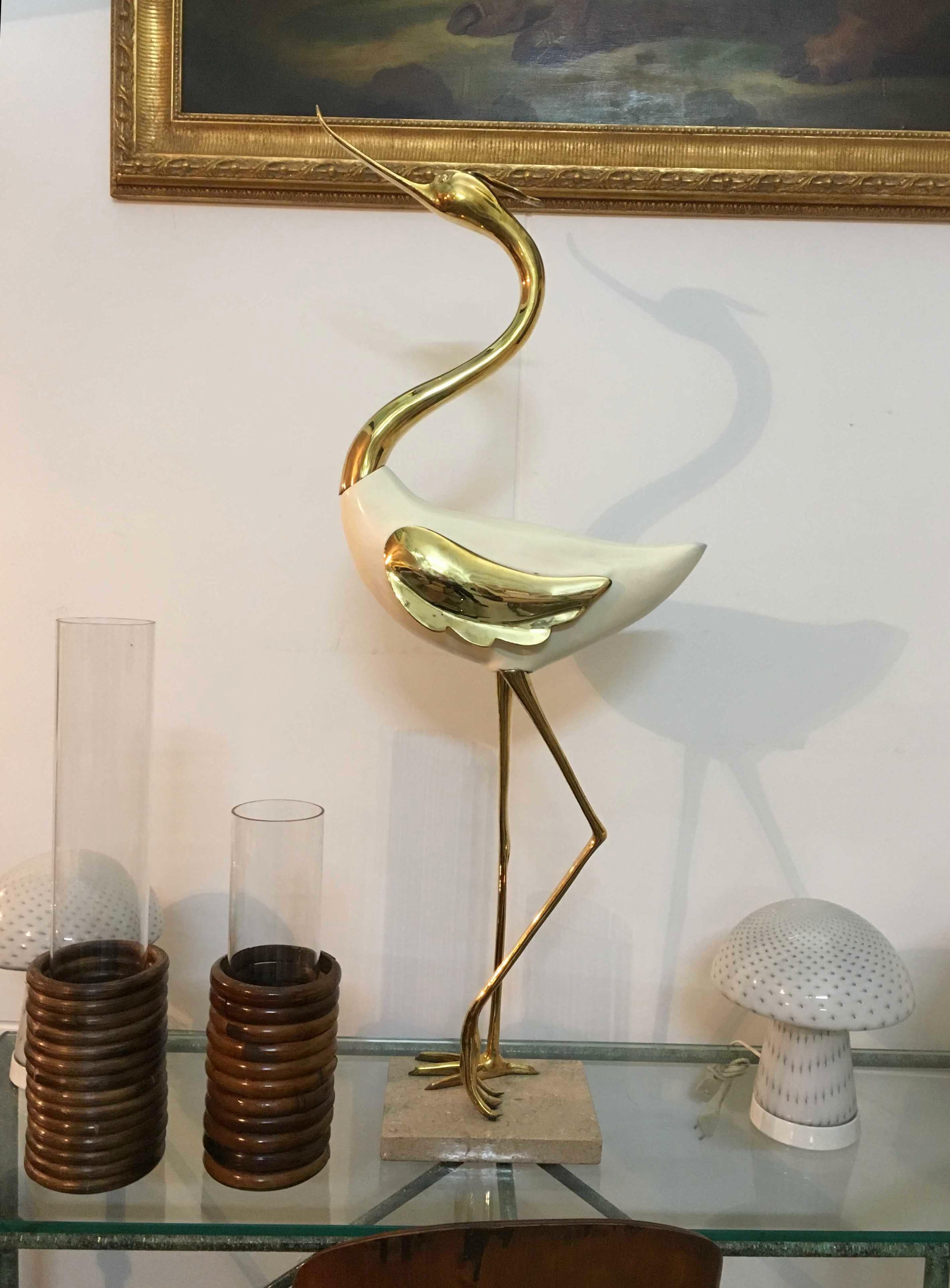 Antonio Pavia Seltener Heron aus lackiertem Holz und vergoldeter Bronze, Italien 1970er Jahre im Zustand „Gut“ im Angebot in Naples, IT