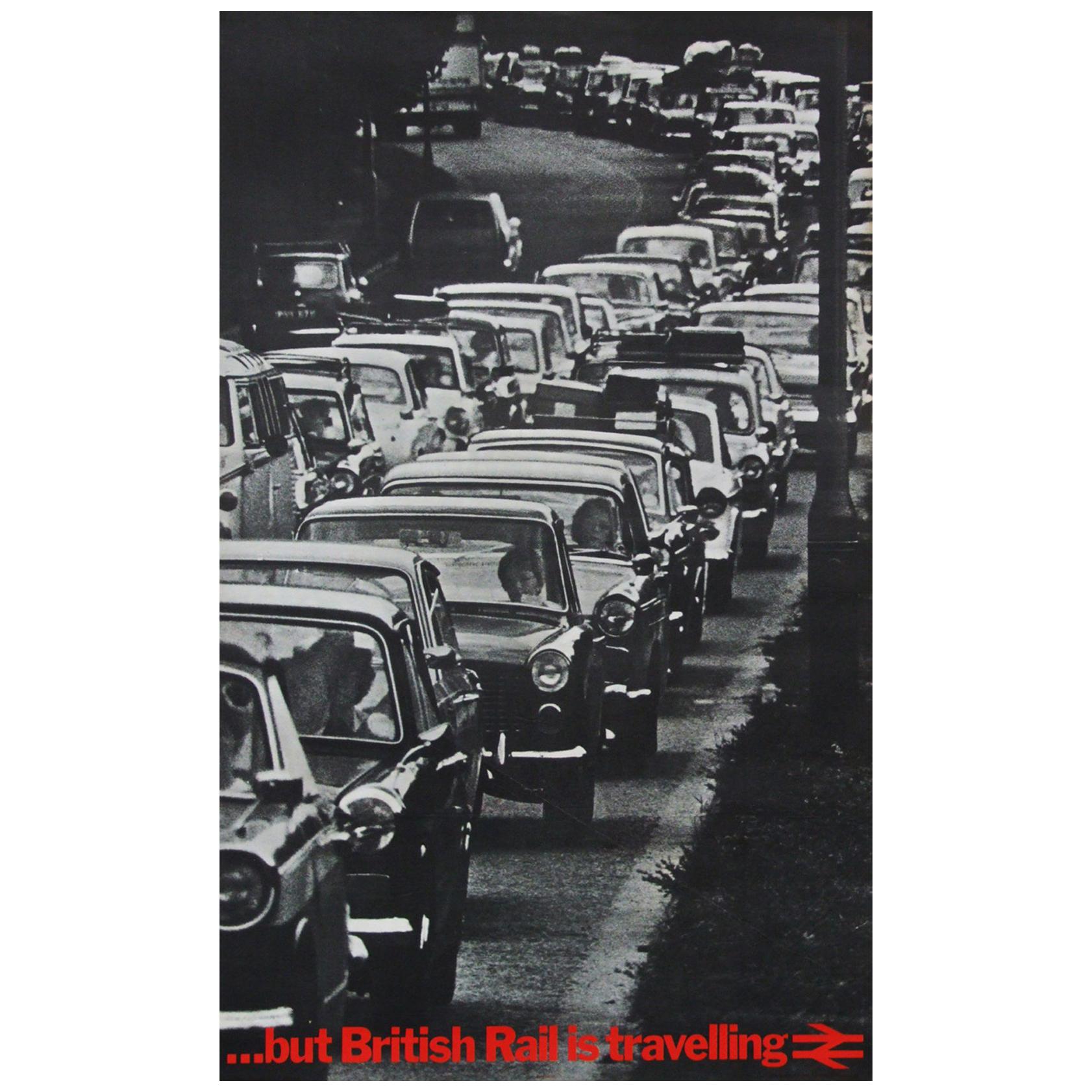 1970s Rare British Rail Travel Poster Classic Cars Traffic Jam