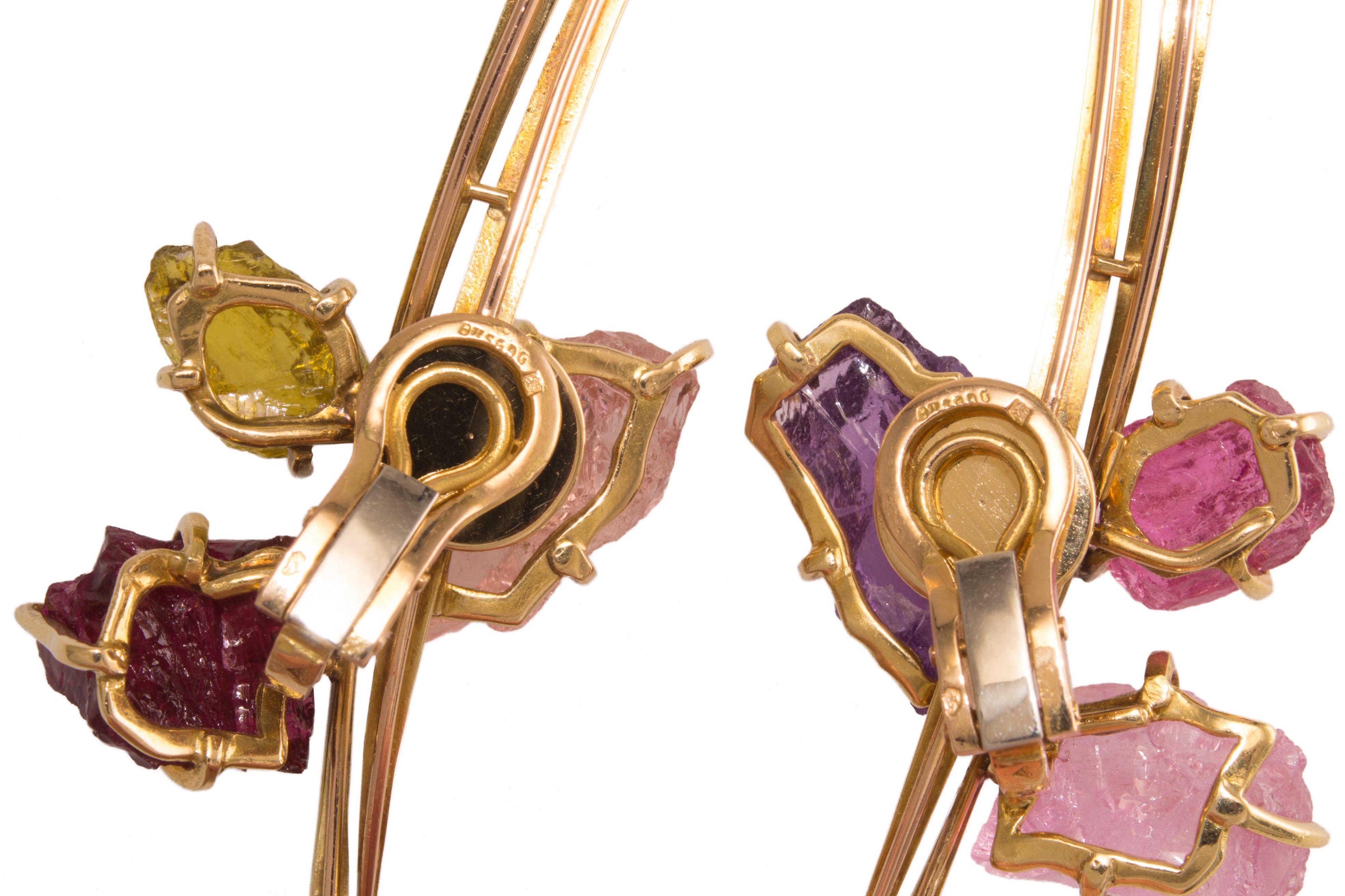 1970s Rare Dinh Van Paris Tourmaline Amethyst Peridot Gold Earrings In Excellent Condition In New York, NY