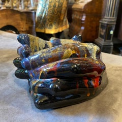 1970s Rare Hand-Crafted Policrome Ceramic Italian Bowl by Franco Rama