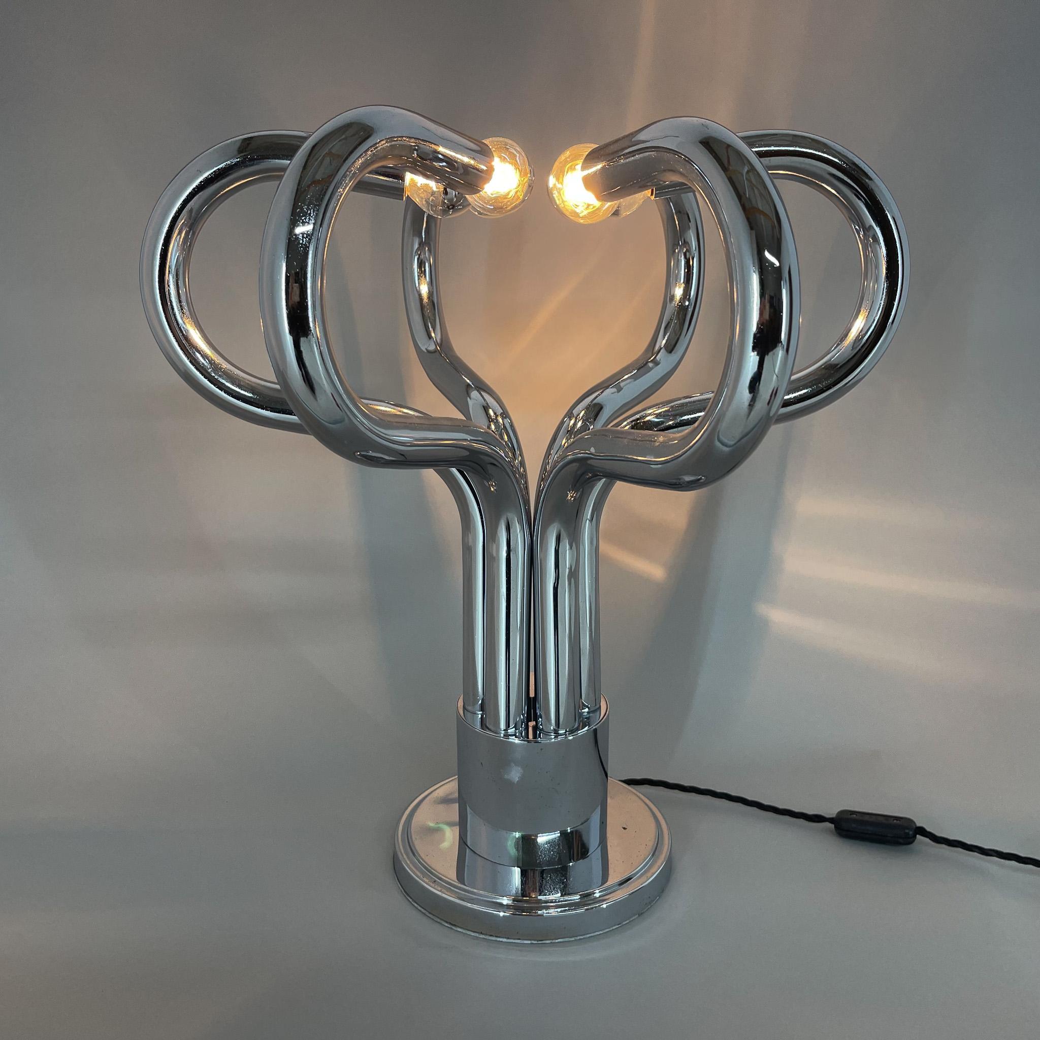1970's Rare Italian Chrome Space Age Table Lamp by Stilux Milano In Good Condition For Sale In Praha, CZ