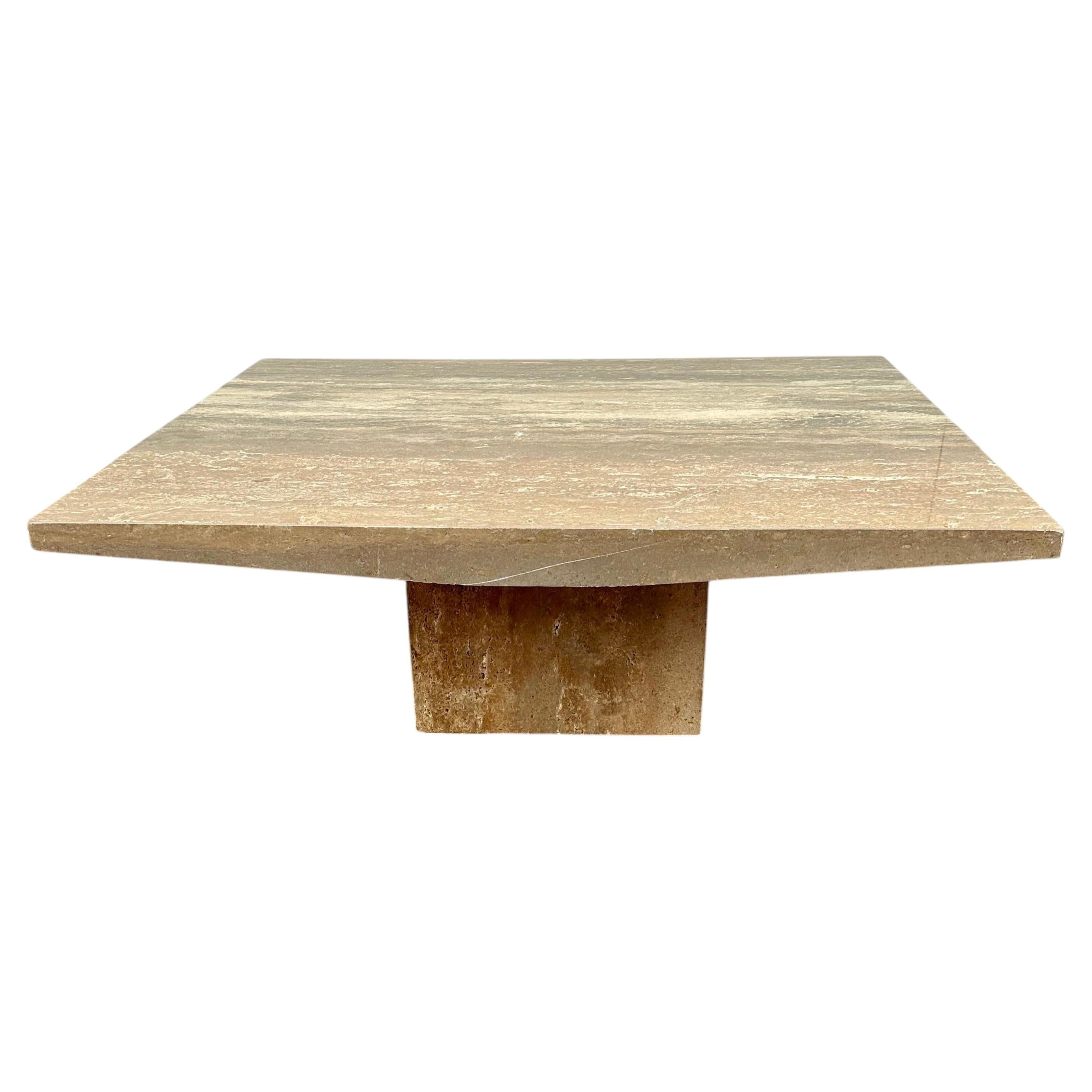1970s Rare Italian Walnut Travertine Coffee Table with Bowed Edge