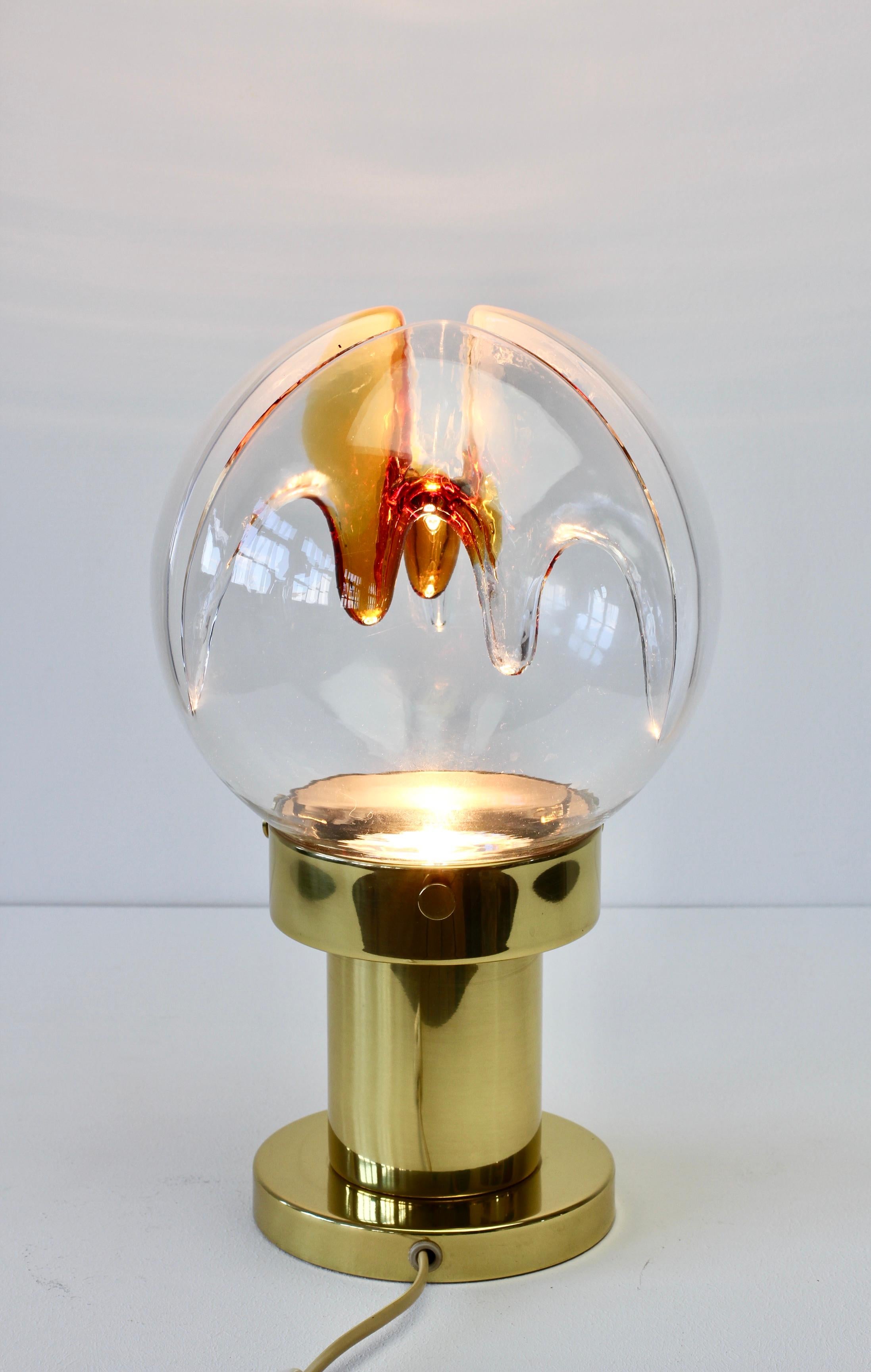 Laiton Rare grande lampe de bureau italienne en verre de Murano texturé des années 1970 par Kaiser Leuchten en vente