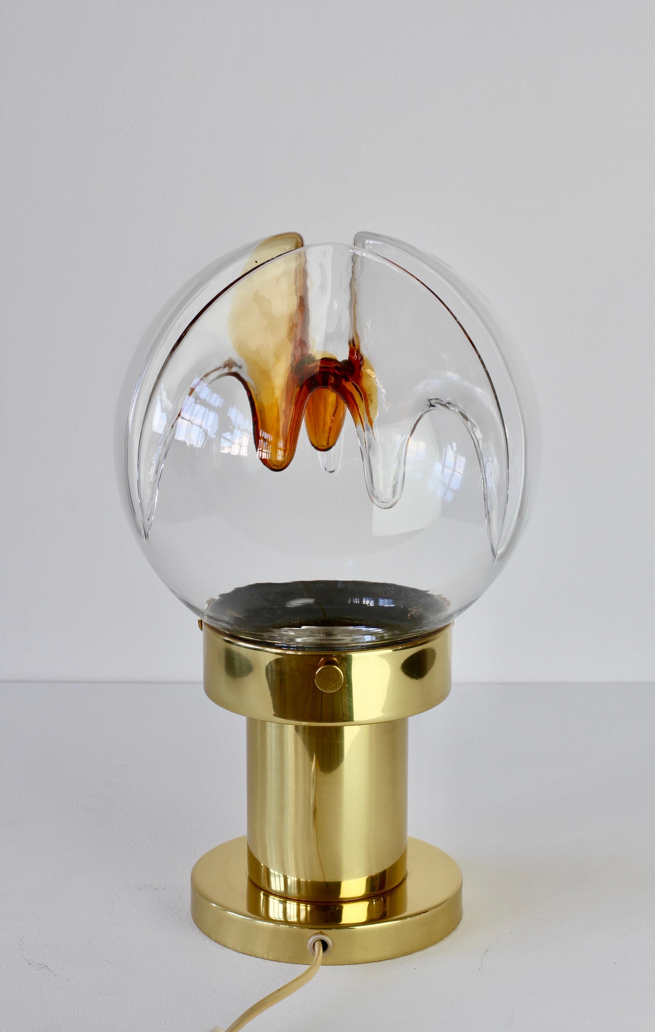 Brass 1970s Rare Large Italian Textured Murano Glass Table Lamp by Kaiser Leuchten For Sale