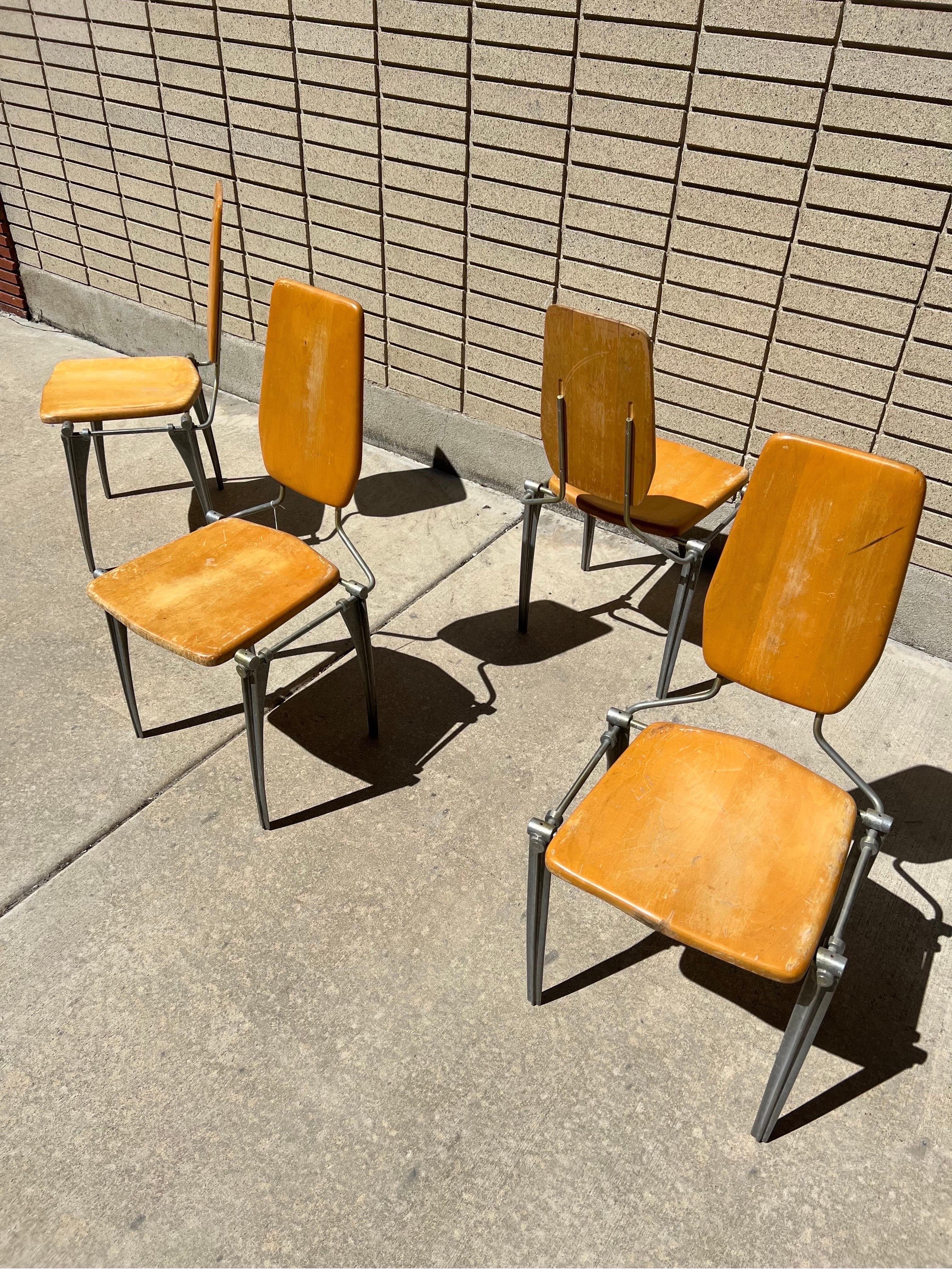 1970s Rare Set of 6 Robert Josten Industrial Mid Century Wood and Steel Chairs In Good Condition In Boise, ID