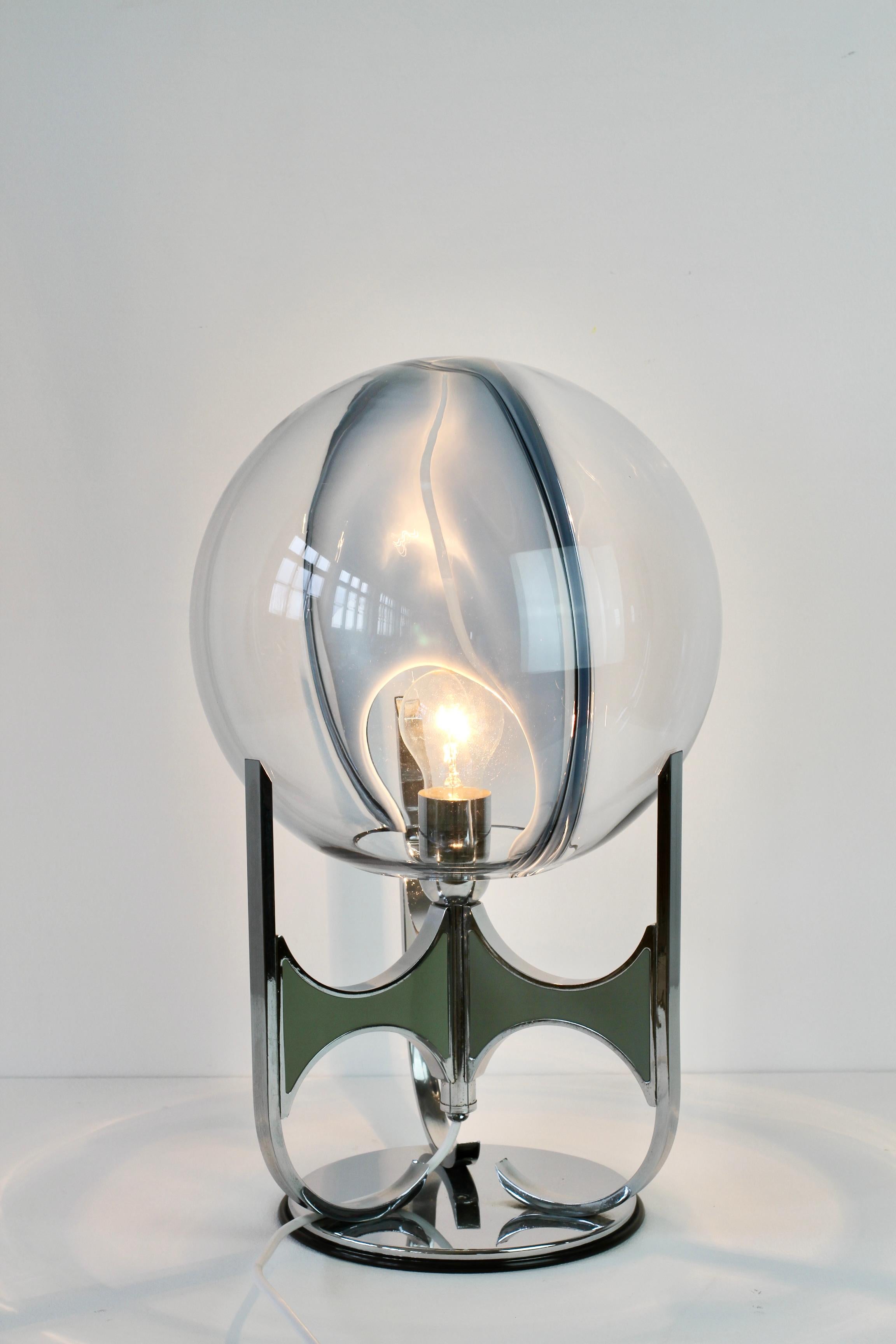 1970s Rare Toni Zuccheri 'attr.' Large Italian Membrane Murano Glass Table Lamp For Sale 9
