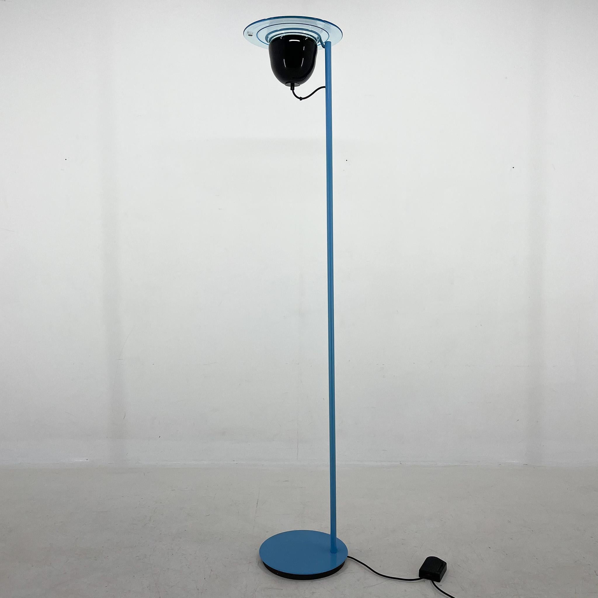 Rare vintage blue metal and Murano glass floor Lamp by Vetri Murano with original dimmer. Made in Italy in the 1970's.
