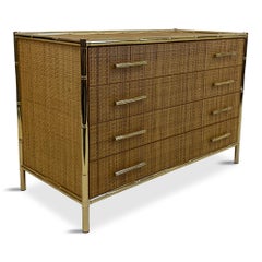 1970s Rattan And Brass Bamboo Chest Of Drawers