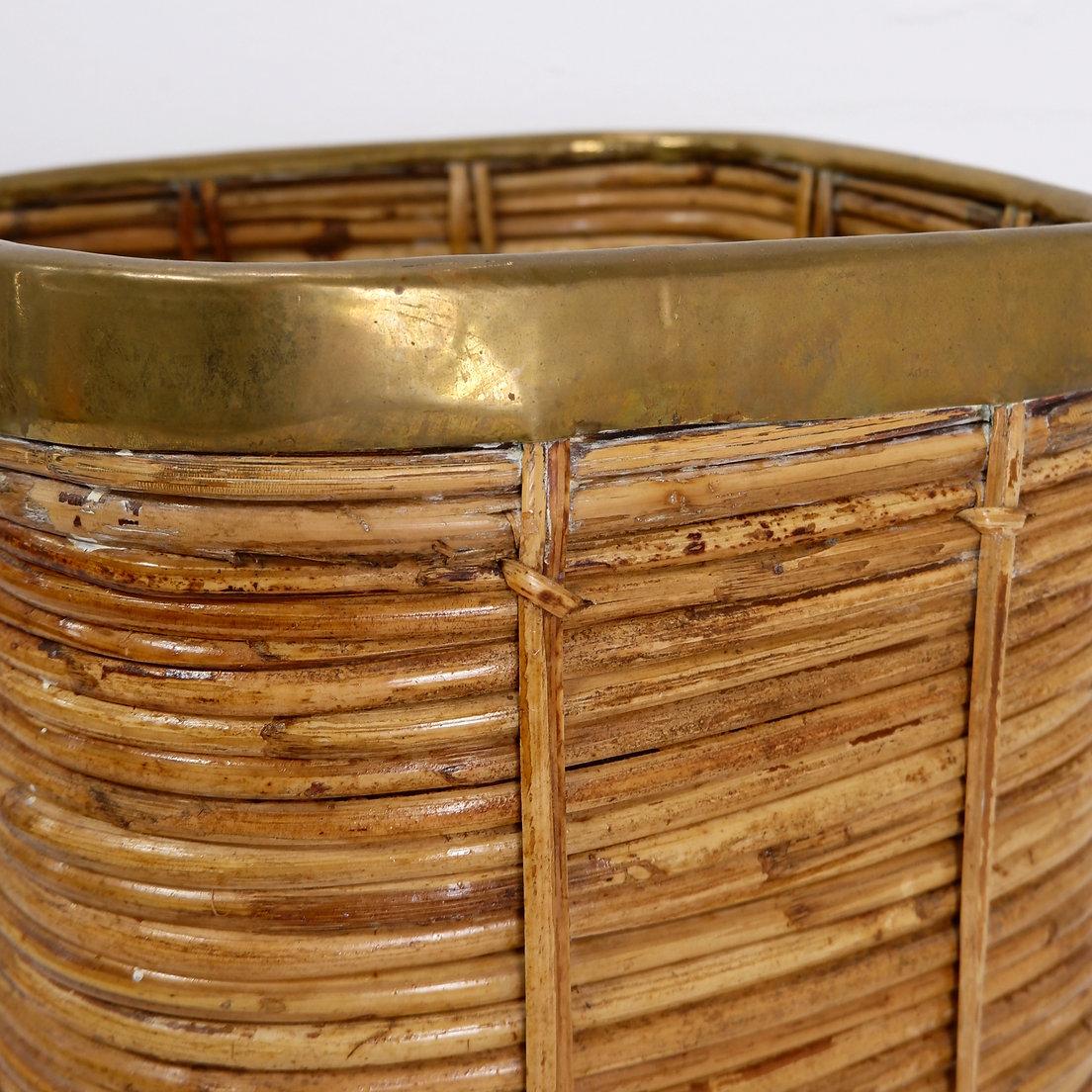XX secolo Portaombrelli in rattan e ottone degli anni '70 - Italia in vendita
