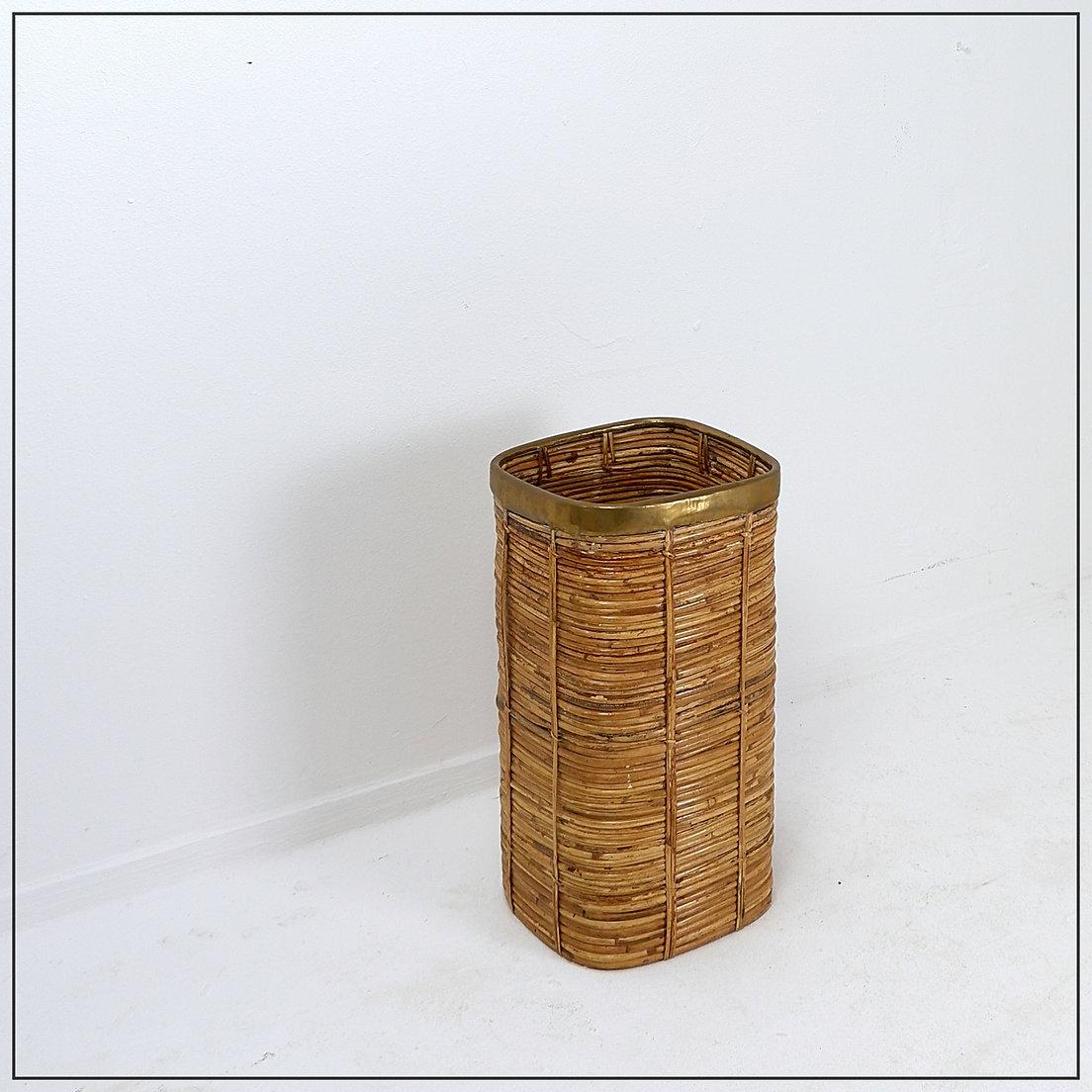 Ottone Portaombrelli in rattan e ottone degli anni '70 - Italia in vendita