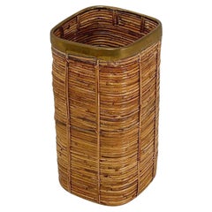 Portaombrelli in rattan e ottone degli anni '70 - Italia