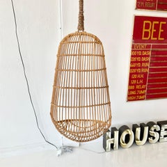 1970s Rattan and Iron Hanging Chair