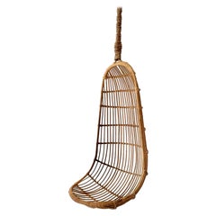 1970s Rattan and Iron Hanging Chair