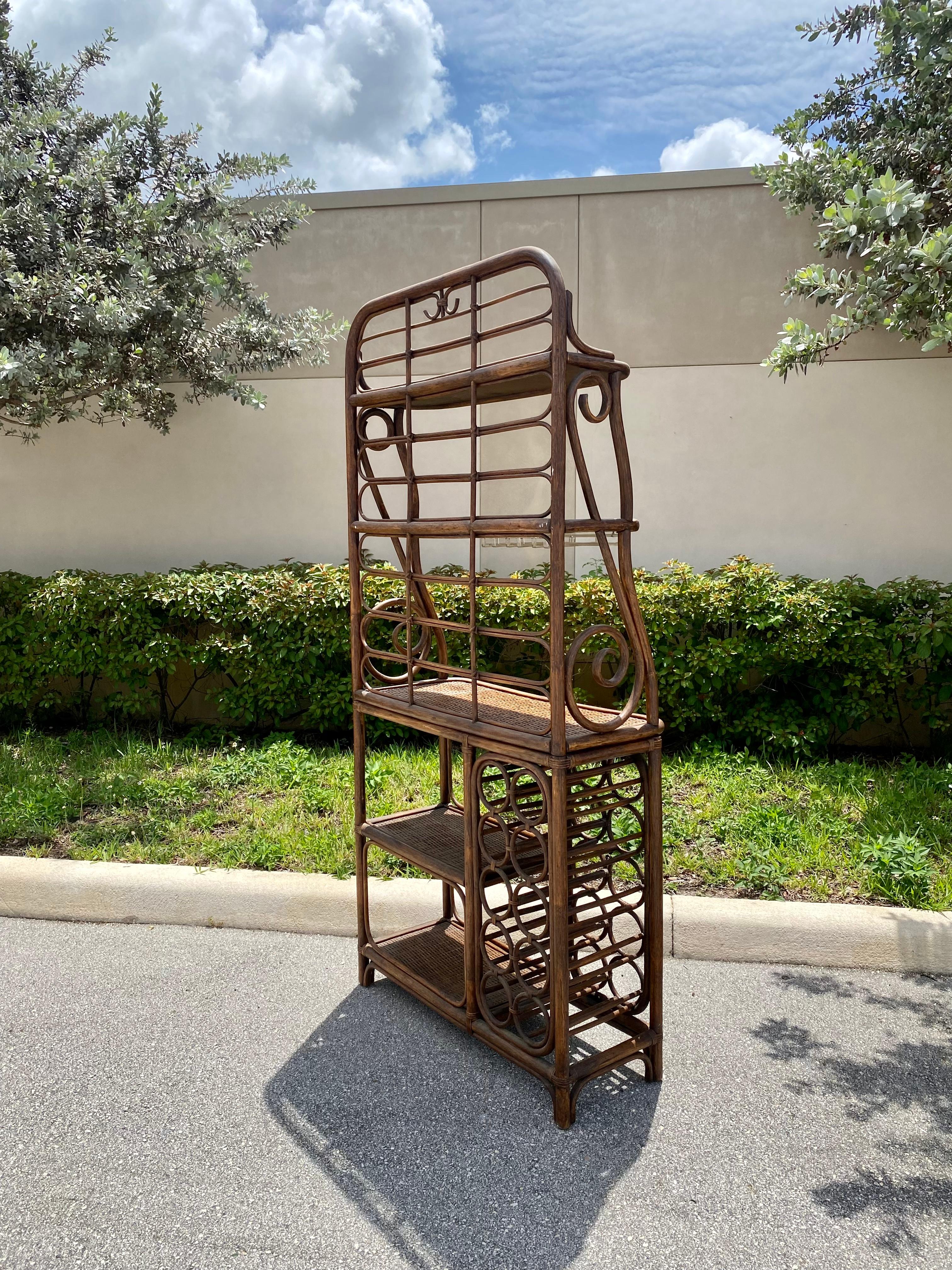 Philippine 1970s Rattan and Lucite Wine Bar Bakers Rack Display Shelf For Sale
