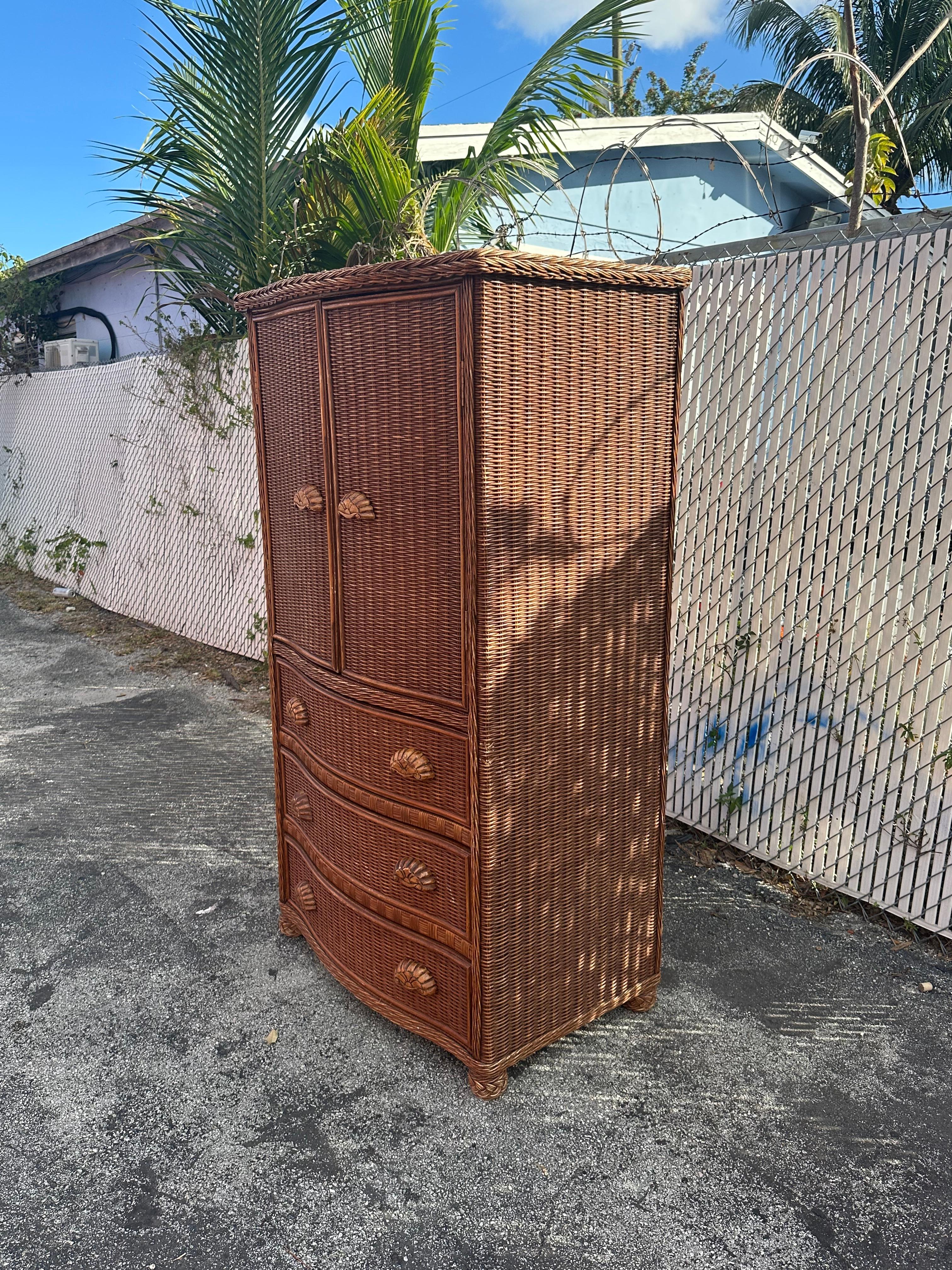 Bohème Armoire en rotin des années 1970 Armoire de rangement